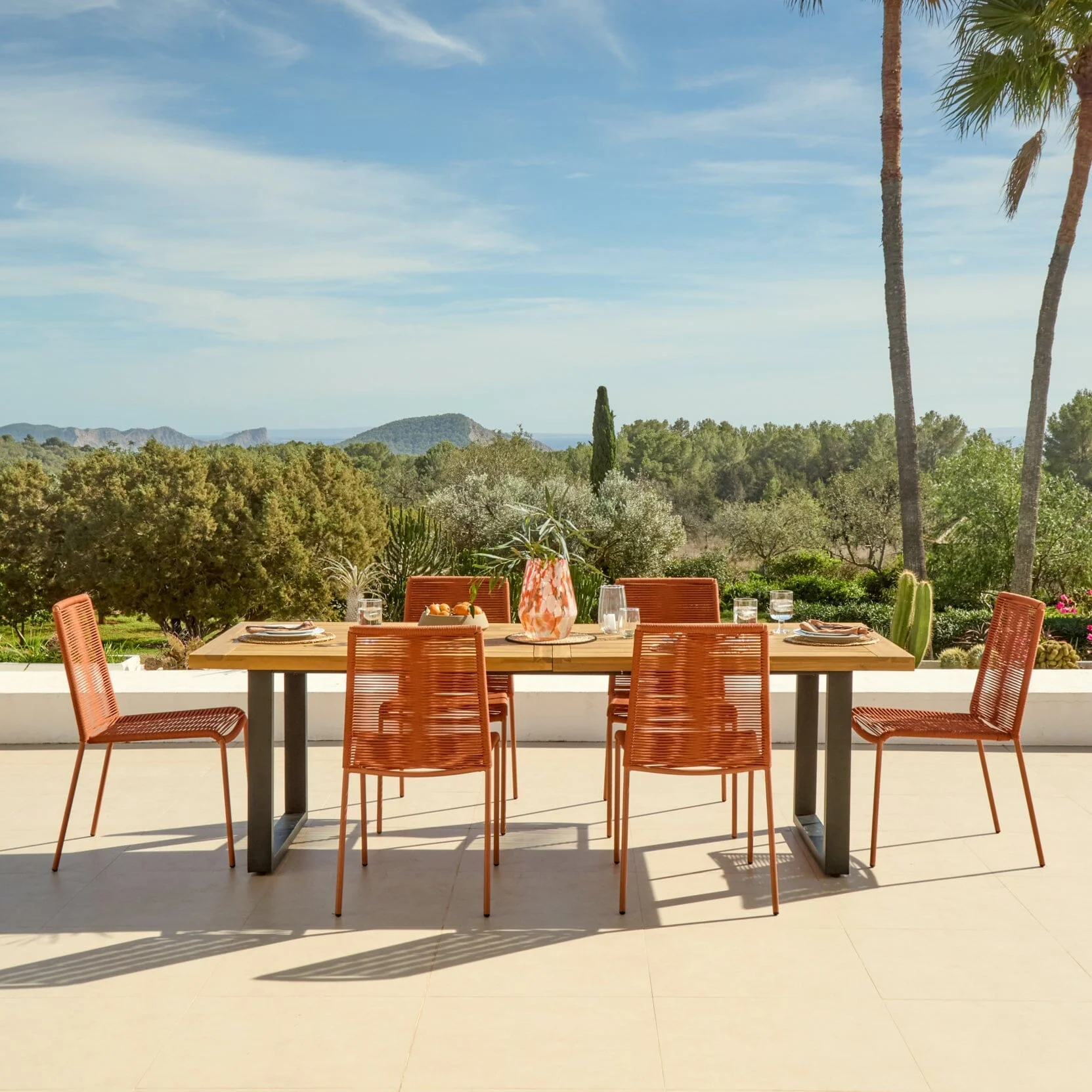 Hali 6 Seater Wooden Garden Dining Set with Ryder Burnt Orange Chairs - 175cm - Image 6