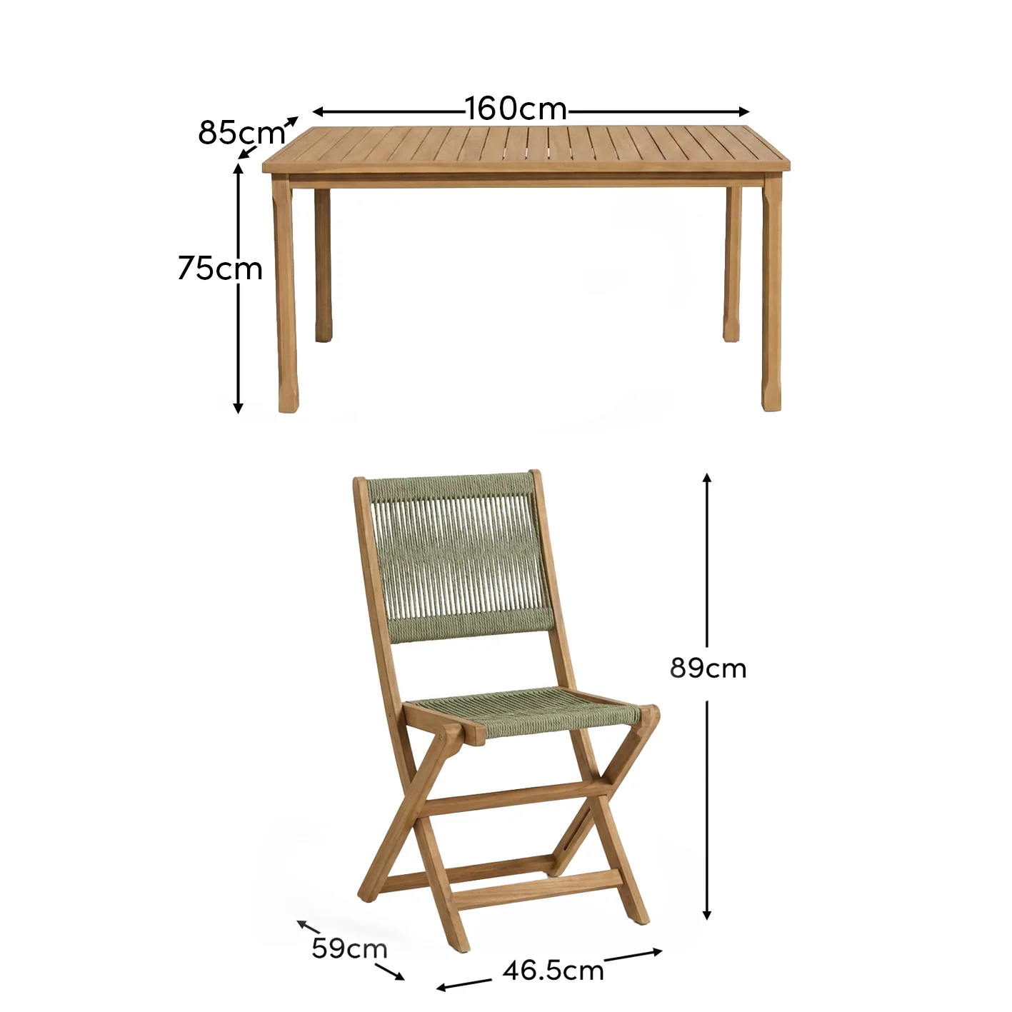 Harlyn 4 Seater Wooden Garden Dining Set with Cove Green Rope Chairs - 160cm - Image 11