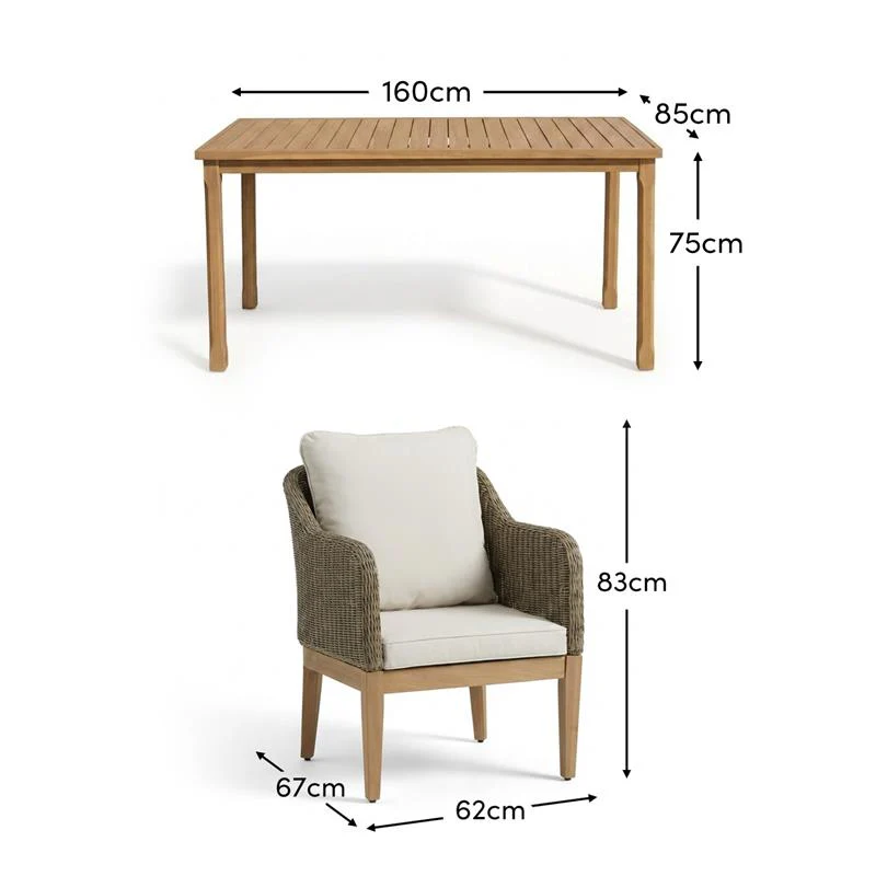 Harlyn 4 Seater Wooden Garden Dining Set with Harlyn Chairs - 160cm - Image 12