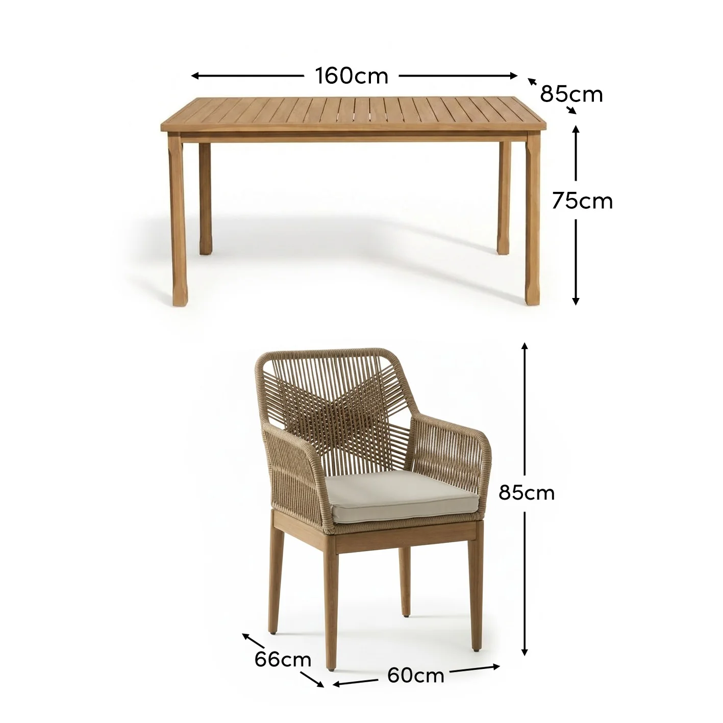 Harlyn 4 Seater Wooden Garden Dining Set with Killian Chairs - 160cm - Image 9