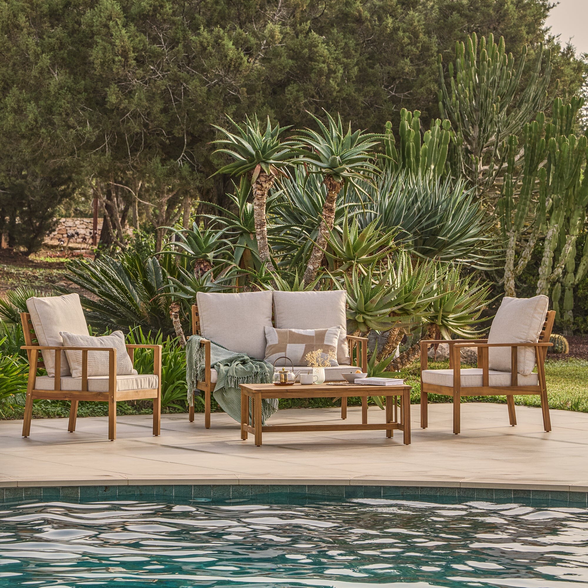 Harrelson Wooden Garden Sofa Set - Natural