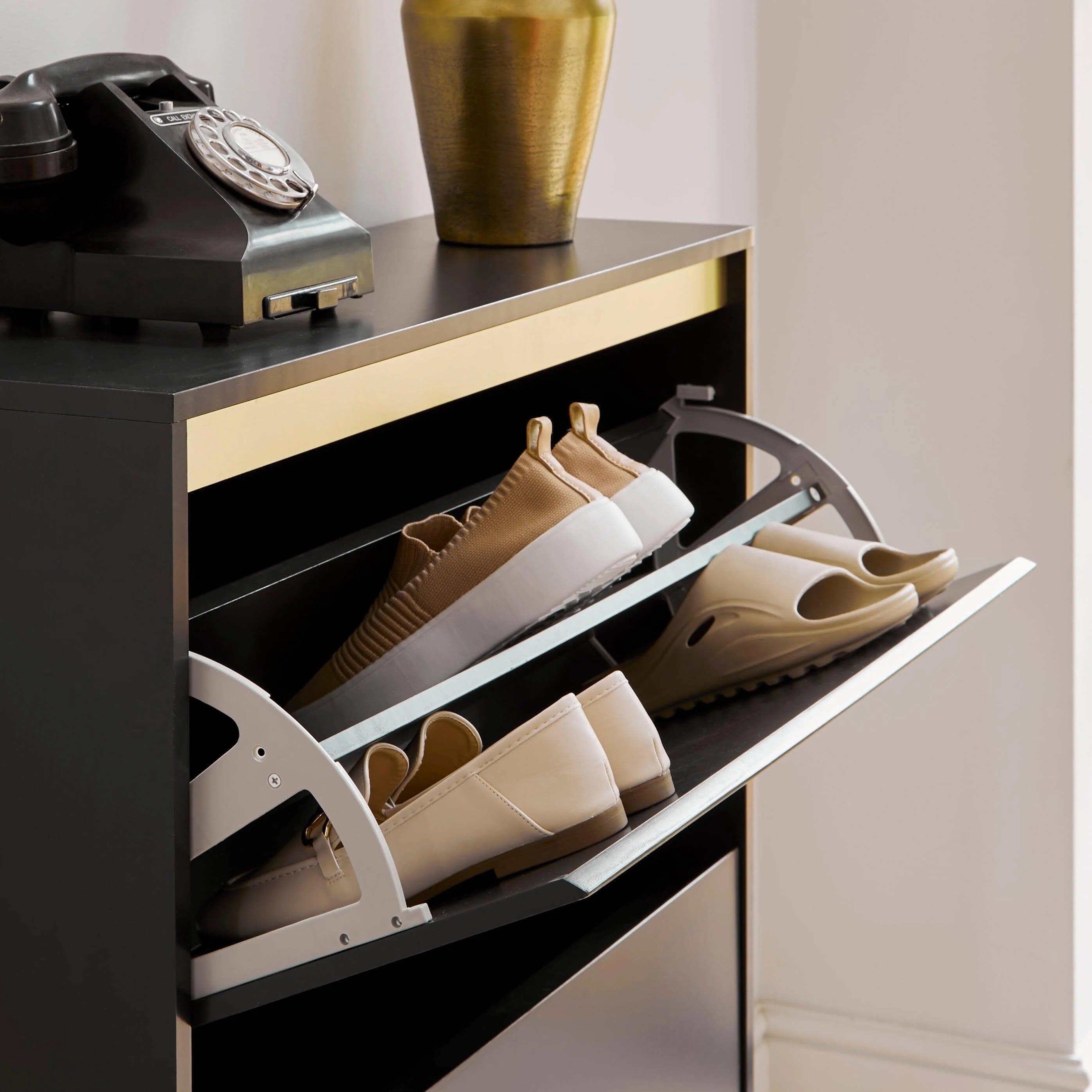 Iliana Shoe Cabinet - 2 Door - Charcoal Grey - Image 4