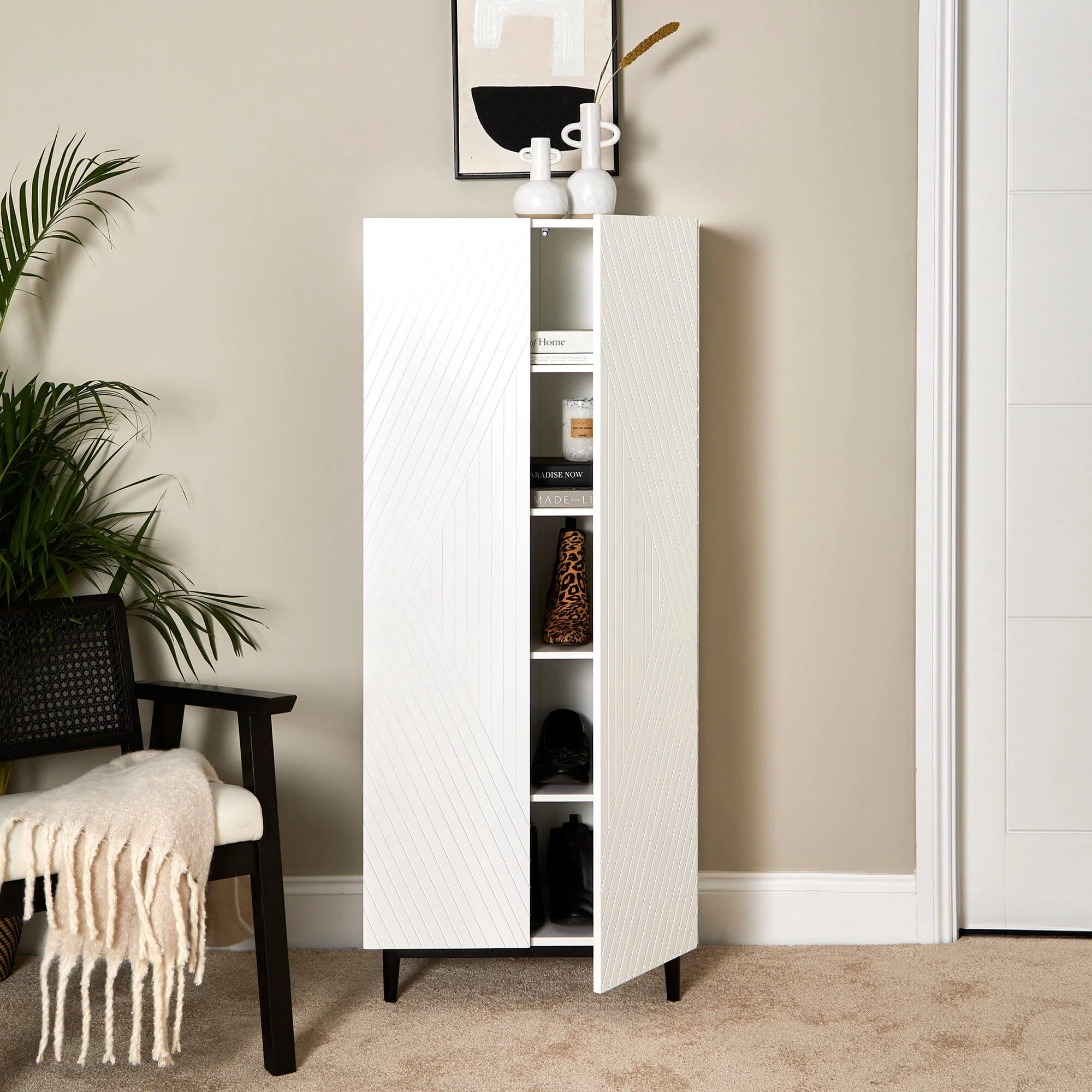 Jack Geometric Large Shoe Cabinet - 2 Door - White - Image 5