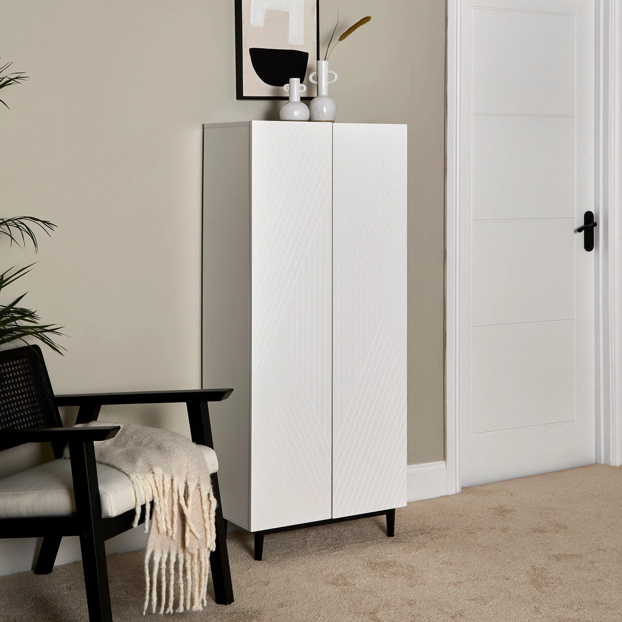 Jack Geometric Large Shoe Cabinet - 2 Door - White - Image 7