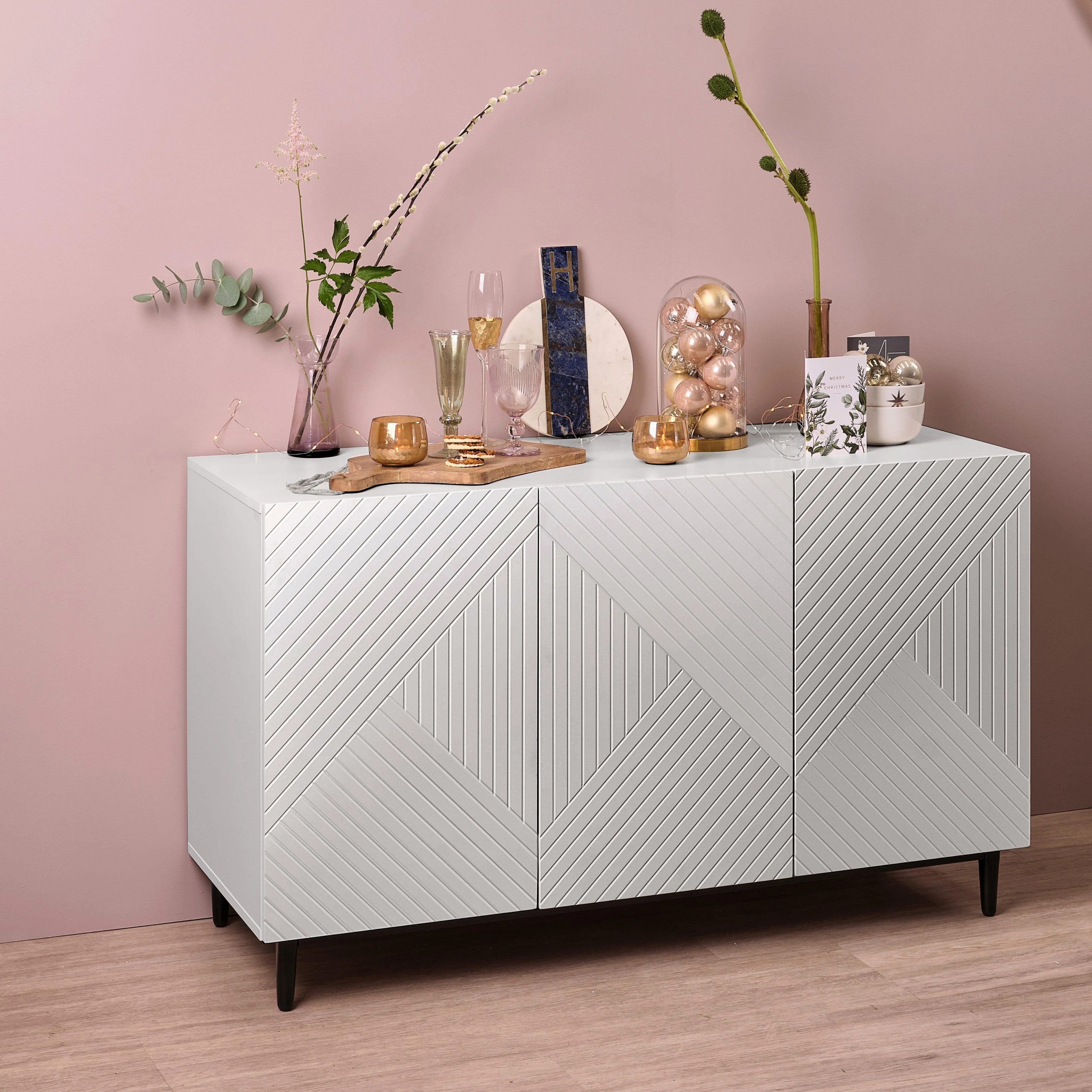 Jack 3 Door Large Sideboard - Geometric White - Image 3