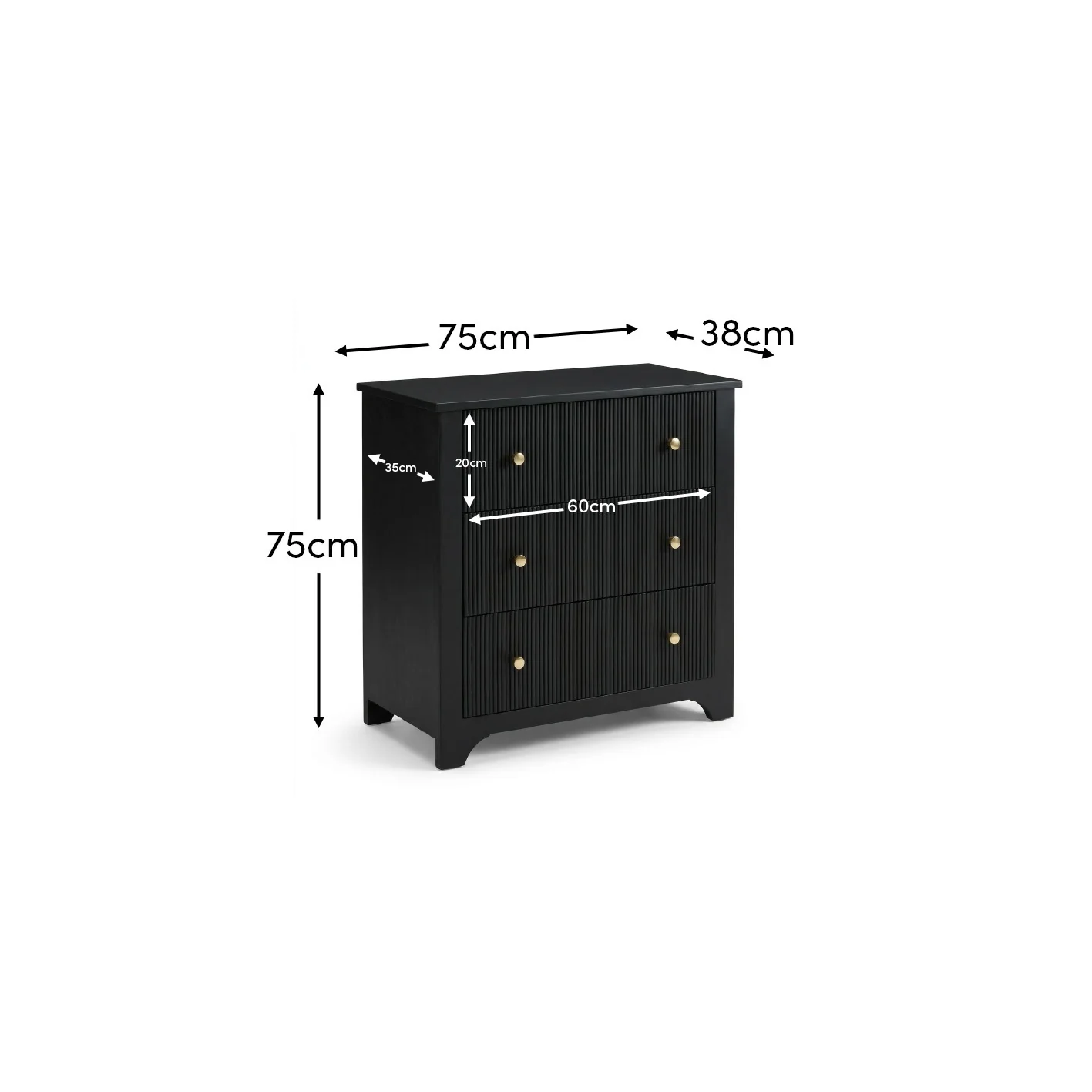 Jade 3 Drawer Chest of Drawers - Jet Black - Image 8