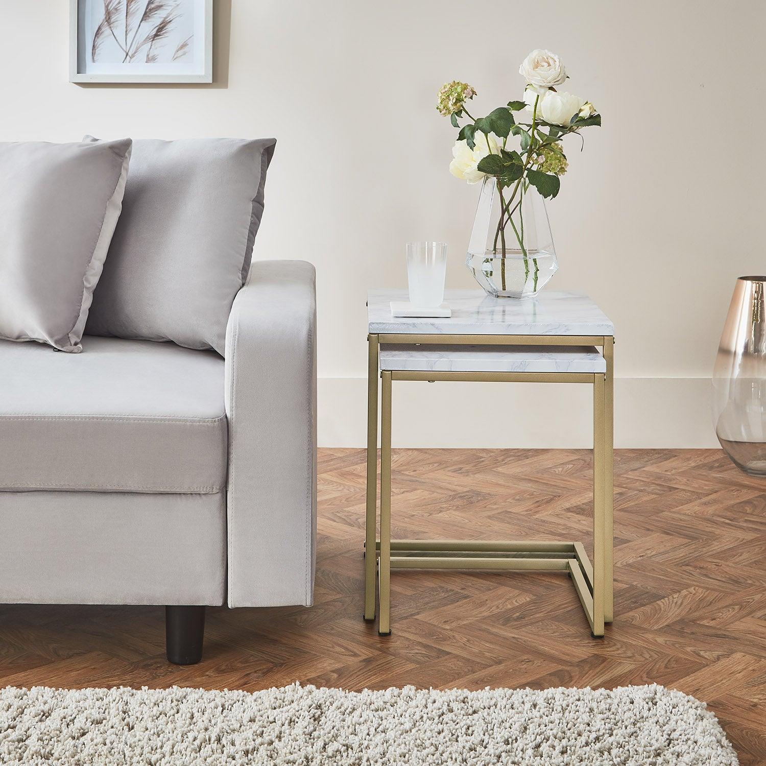 Jay Marble Effect Nest of Tables - Gold Frame - Image 6