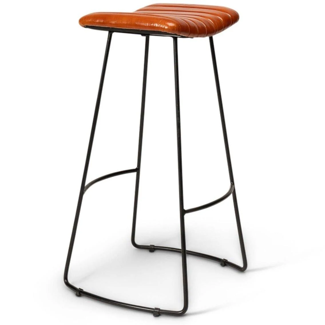 Jayden Tan Leather Tall Backless Bar Stools - Set of 2 - Black Metal Legs - Image 4