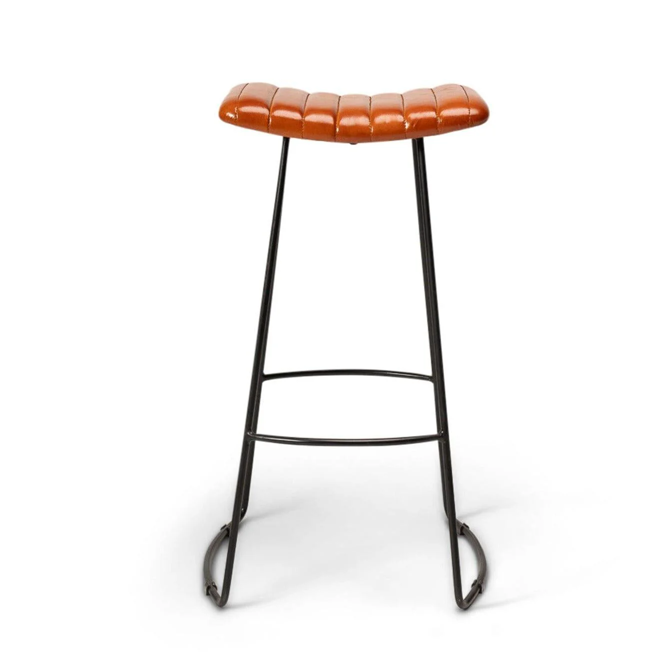 Jayden Tan Leather Tall Backless Bar Stools - Set of 2 - Black Metal Legs - Image 6