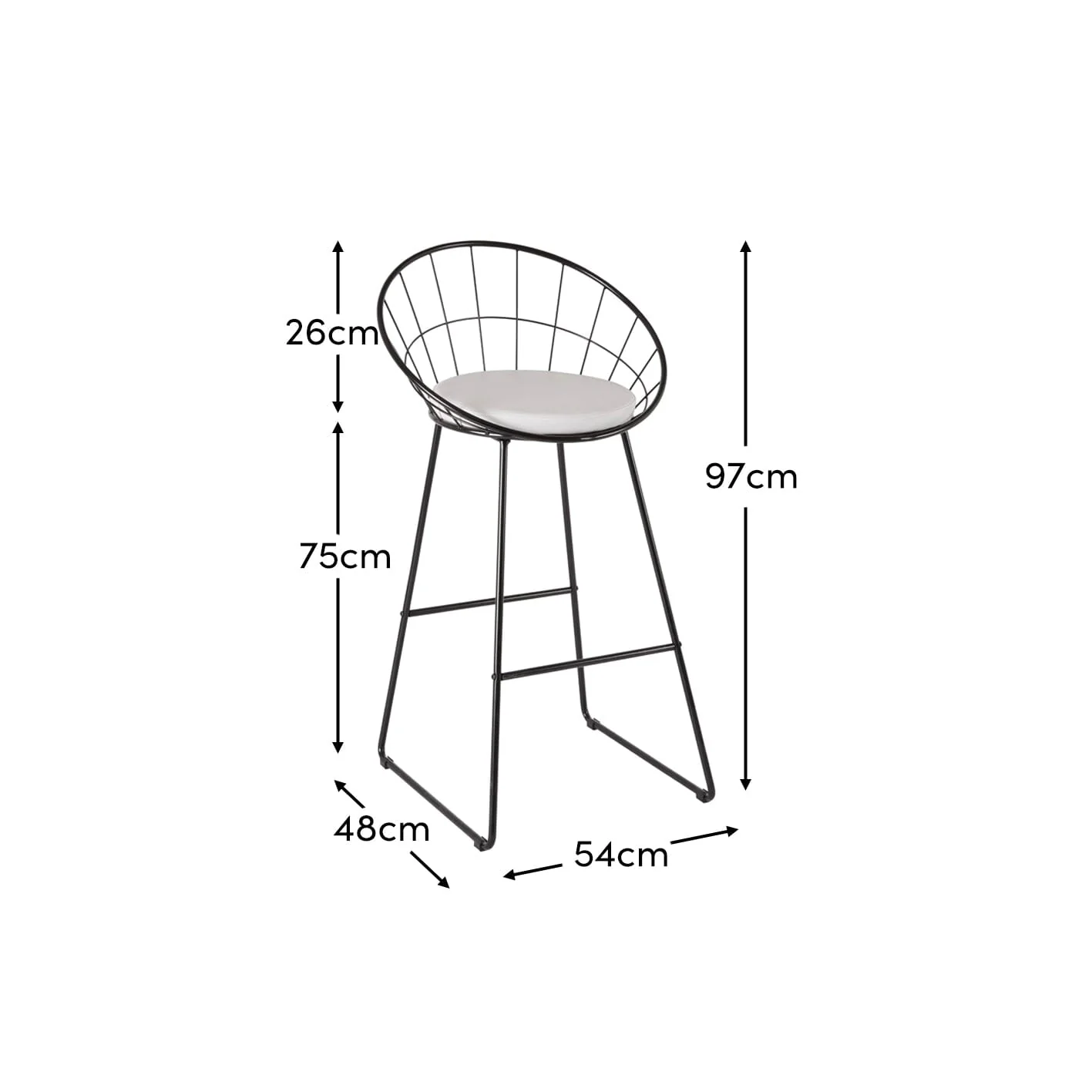 Jimmy Black Wire Barstool - Black Metal Legs - Image 8