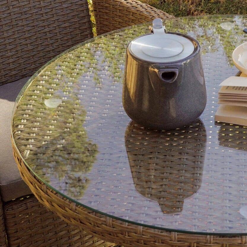 Kemble 2 Seater Rattan Garden Bistro Outdoor Dining Set - Natural Brown - Image 6