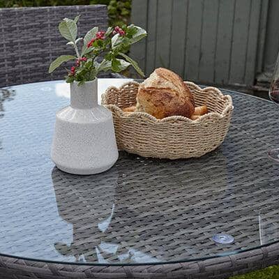 Kemble 4 Seater Rattan Round Dining Set with Grey Parasol - Grey Weave - Image 7