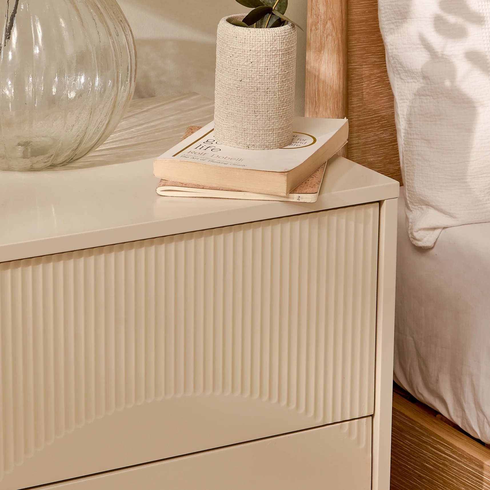 Luella 50cm 2 Drawer Fluted Bedside Table - Driftwood - Image 3