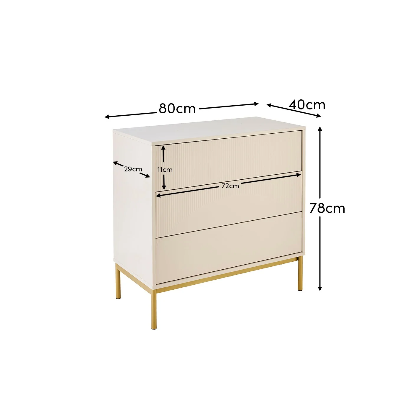 Luella 80cm 3 Drawer Fluted Chest of Drawers - Driftwood - Image 10