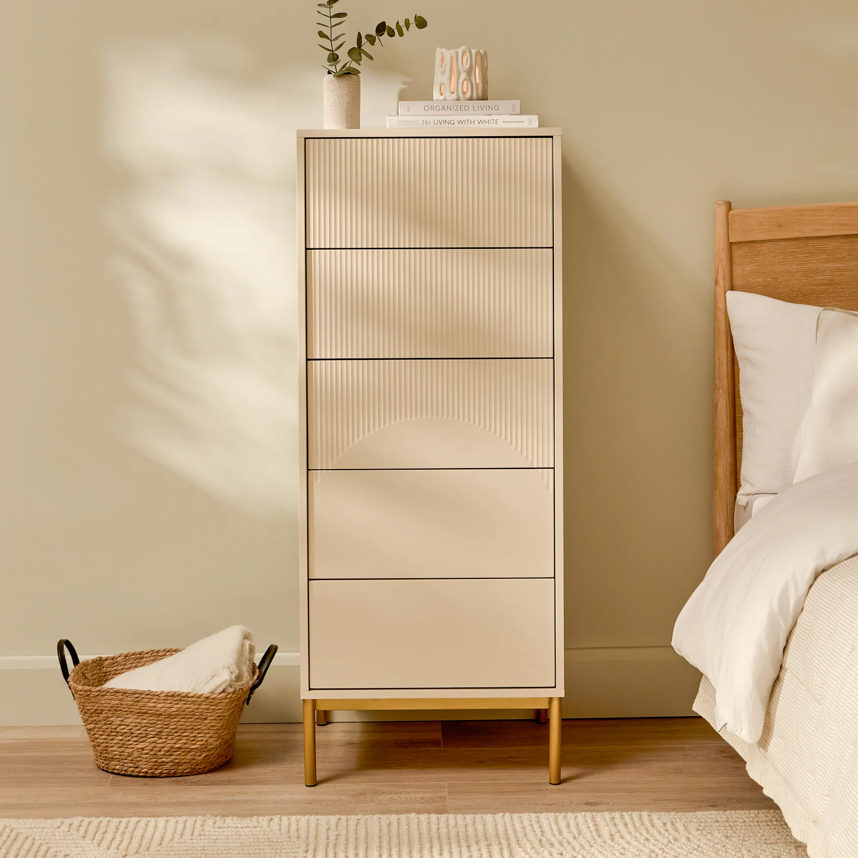 Luella 80cm 5 Drawer Fluted Tallboy - Driftwood - Image 3