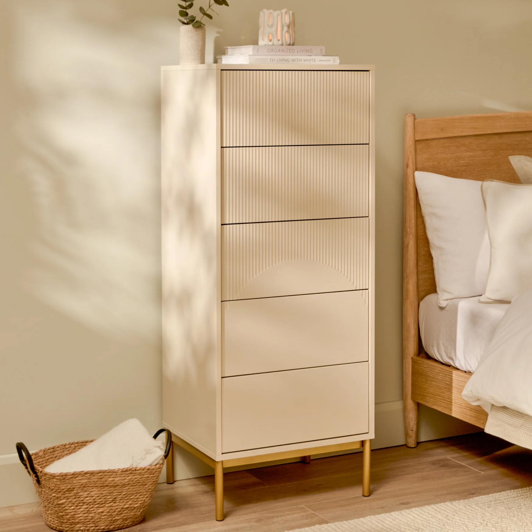 Luella 80cm 5 Drawer Fluted Tallboy - Driftwood - Image 4