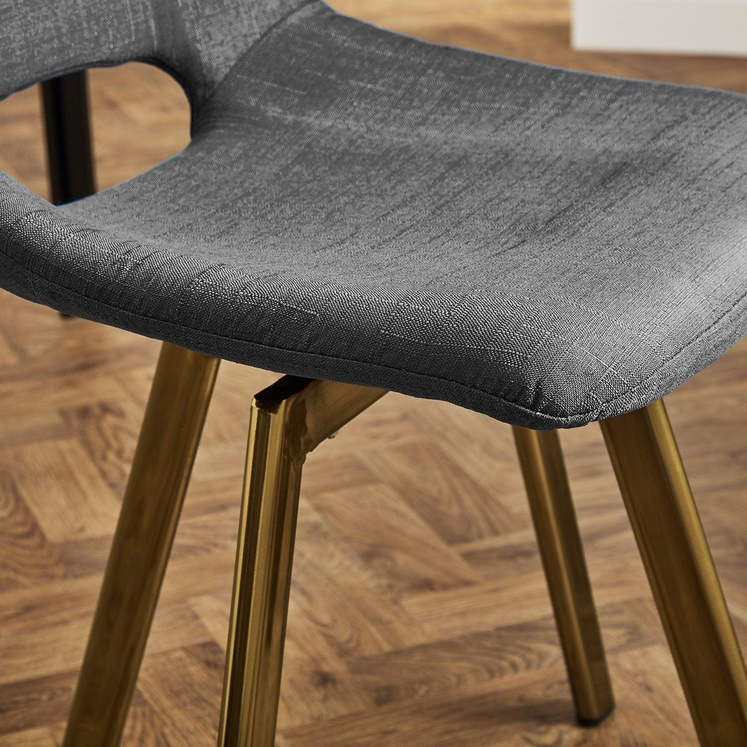 Margot Grey Dining Chairs - Set of 2 - Brass Legs - Image 6