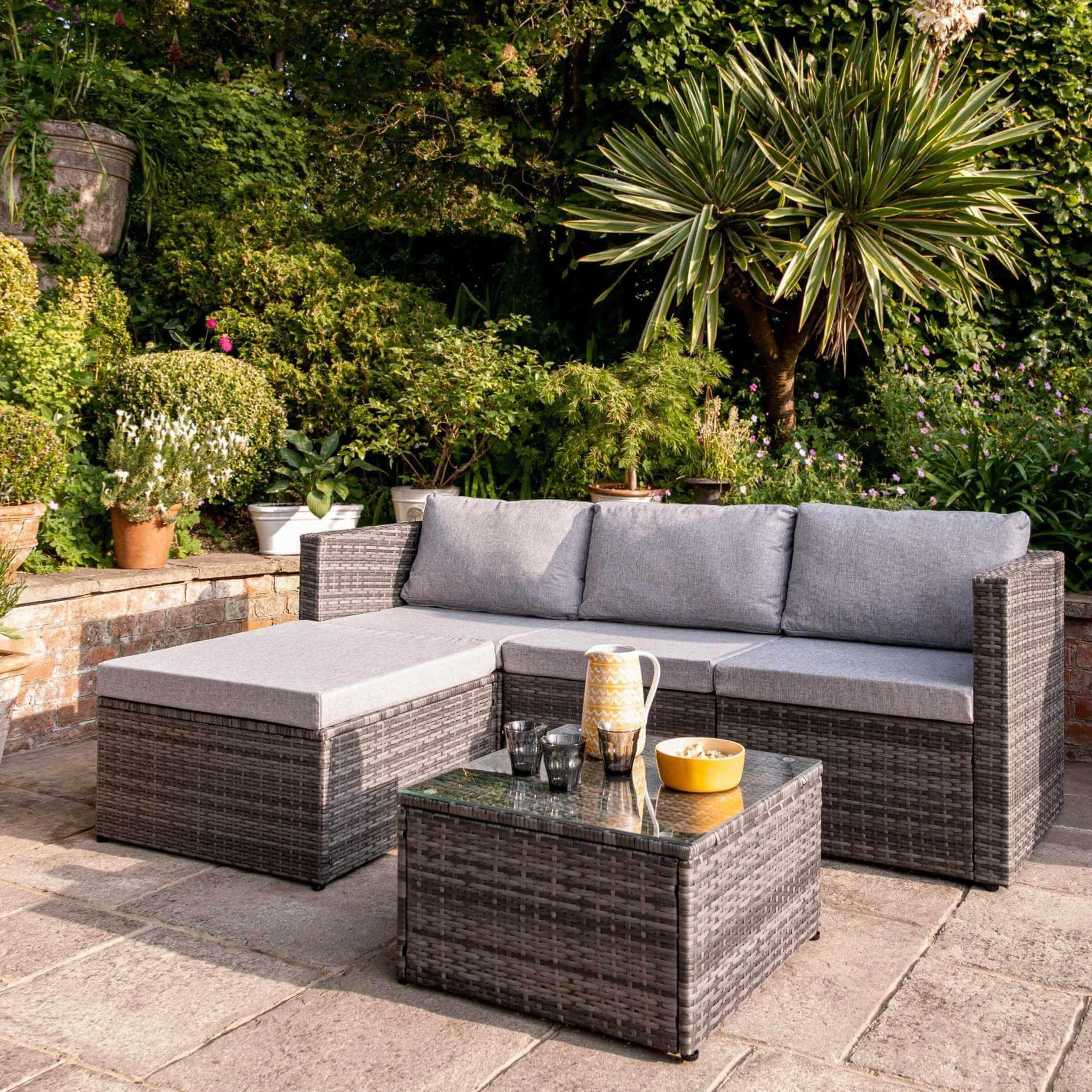 Weston 4 Seater Rattan Corner Sofa Set - Grey Weave - Image 4