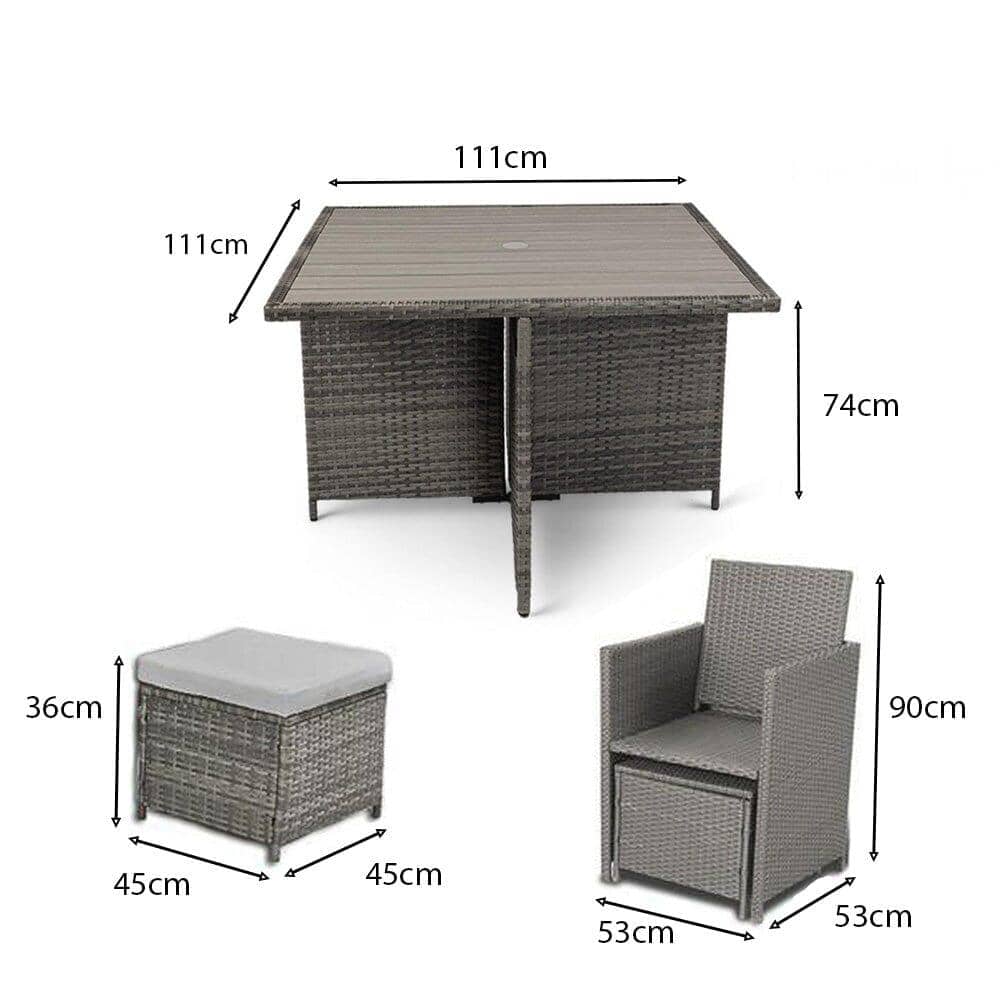 Cube 8 Seater Rattan Outdoor Dining Set - Grey Weave Polywood Top - Image 11