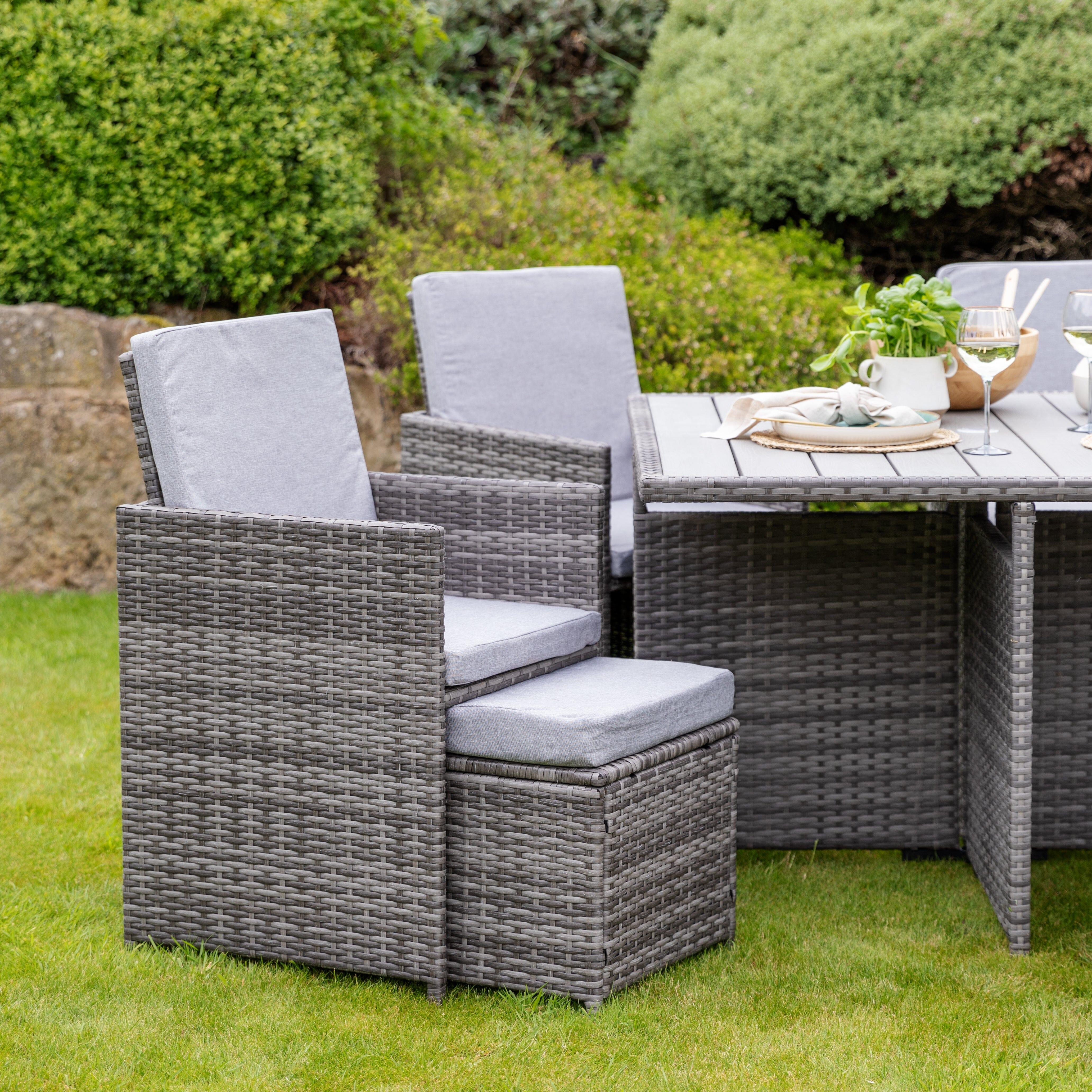 Cube 8 Seater Rattan Outdoor Dining Set - Grey Weave Polywood Top - Image 3