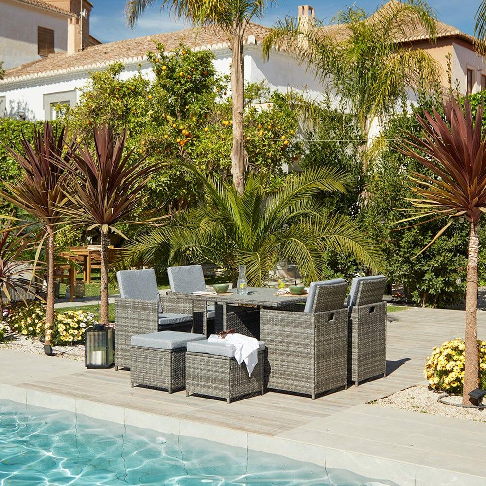 Cube 8 Seater Rattan Outdoor Dining Set - Grey Weave Polywood Top - Image 7