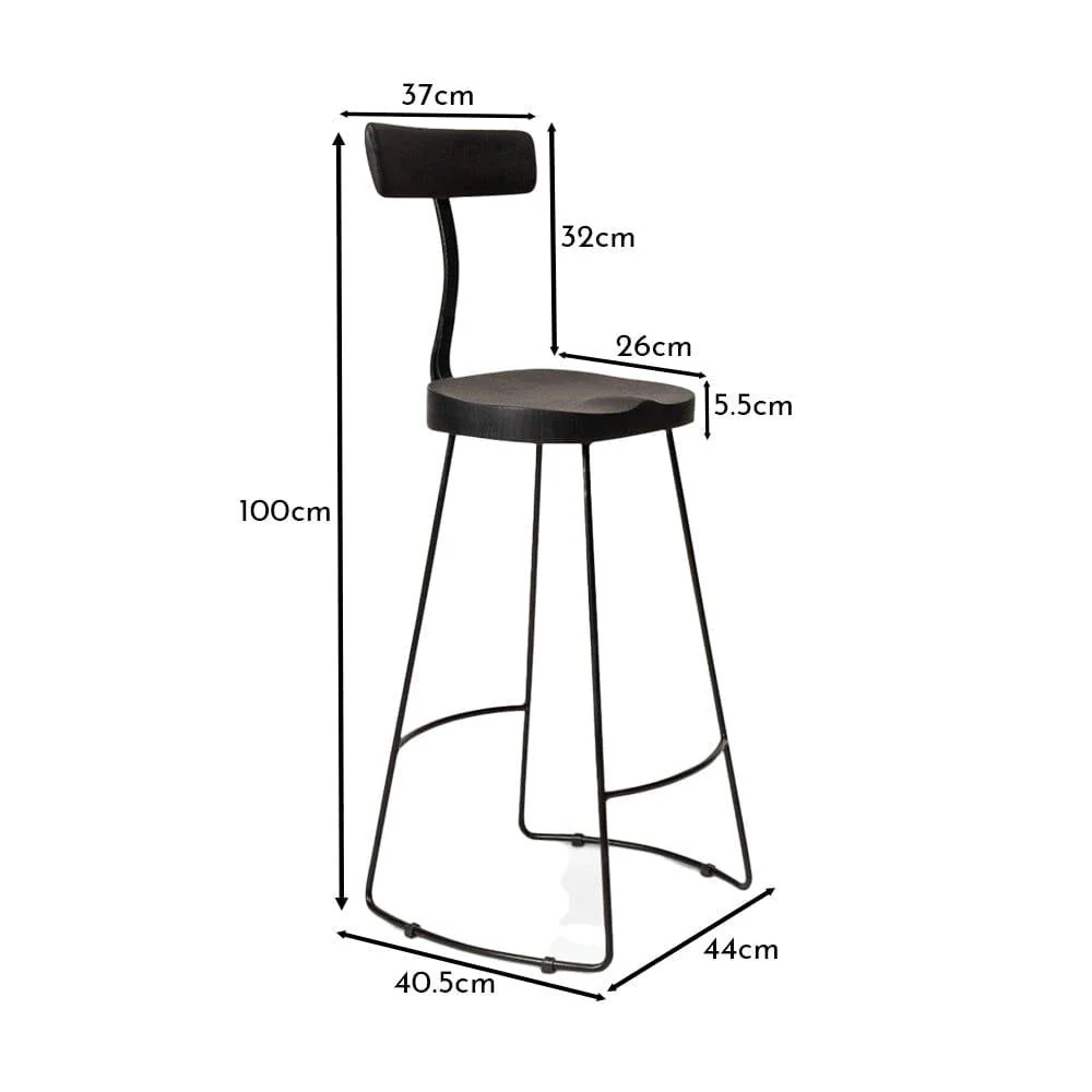 Aiden Black Mango Wood Bar Stools - Set of 2 - Black Iron Legs - Image 9