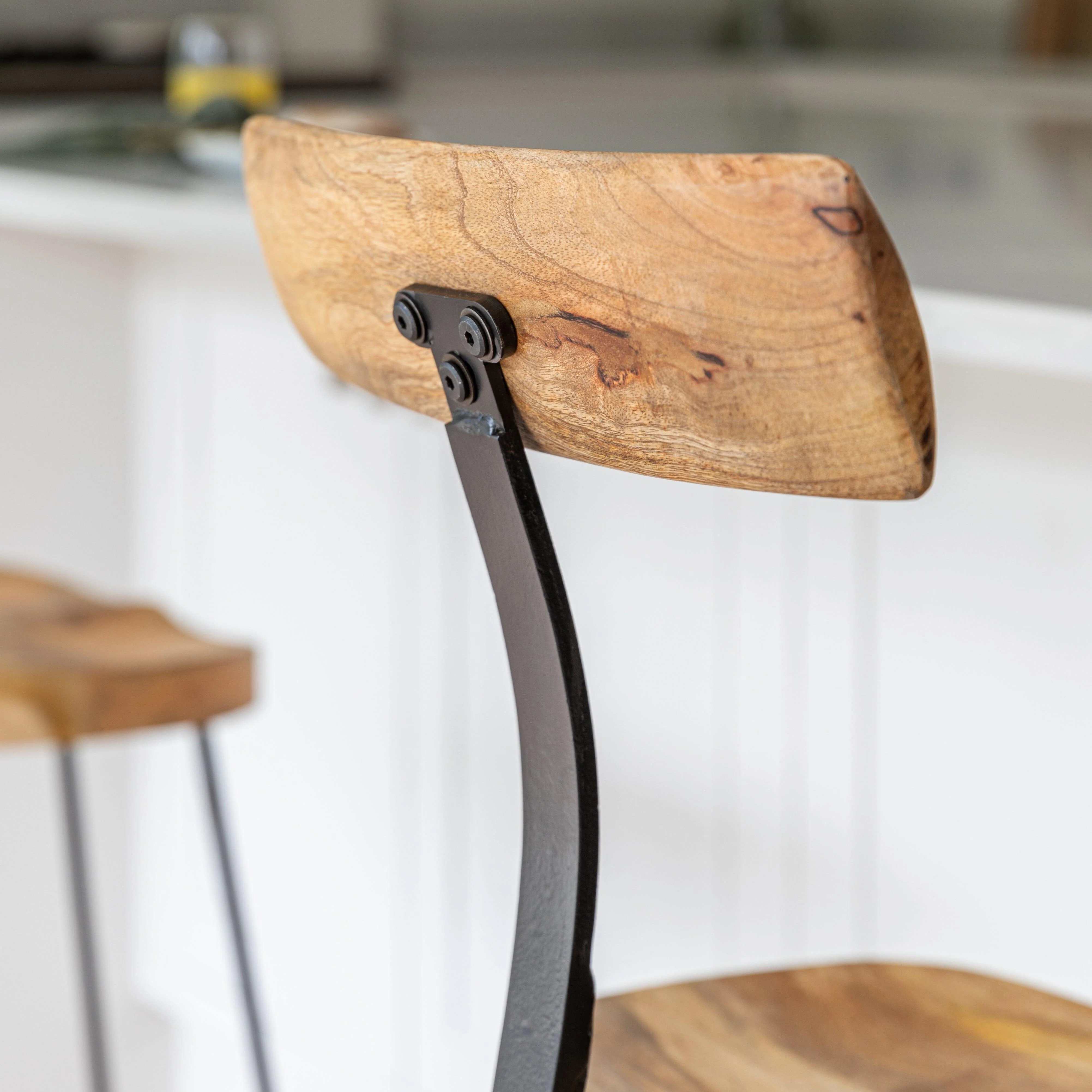 Aiden Natural Mango Wood Bar Stools - Set of 2 - Black Iron Legs - Image 6