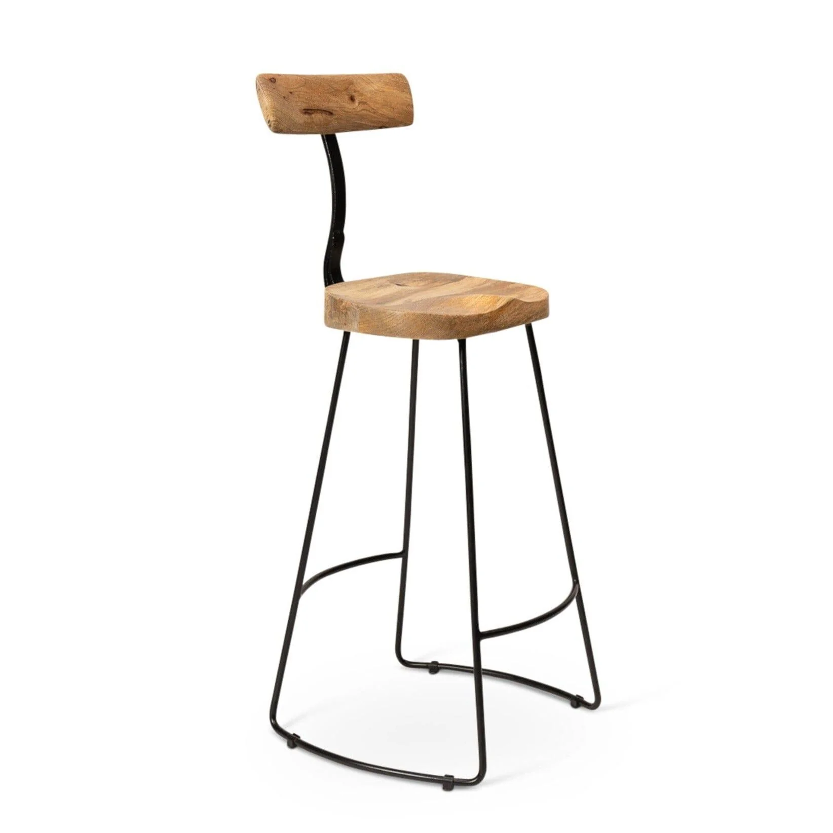 Aiden Natural Mango Wood Bar Stools - Set of 2 - Black Iron Legs - Image 15