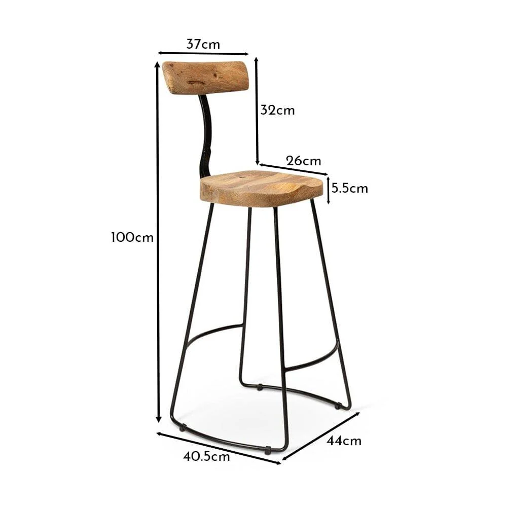 Aiden Natural Mango Wood Bar Stools - Set of 2 - Black Iron Legs - Image 18