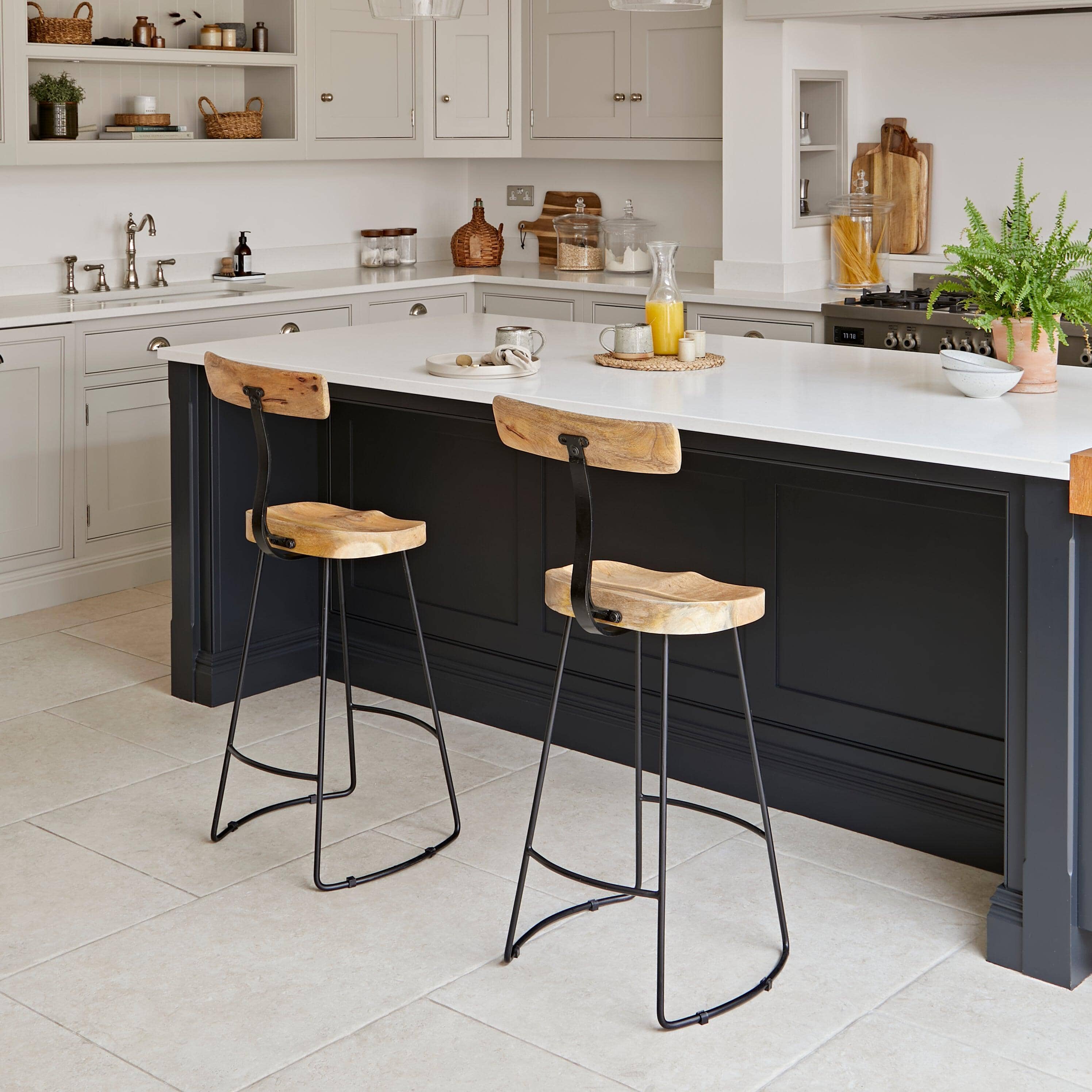 Aiden Natural Mango Wood Bar Stools - Set of 2 - Black Iron Legs - Image 10