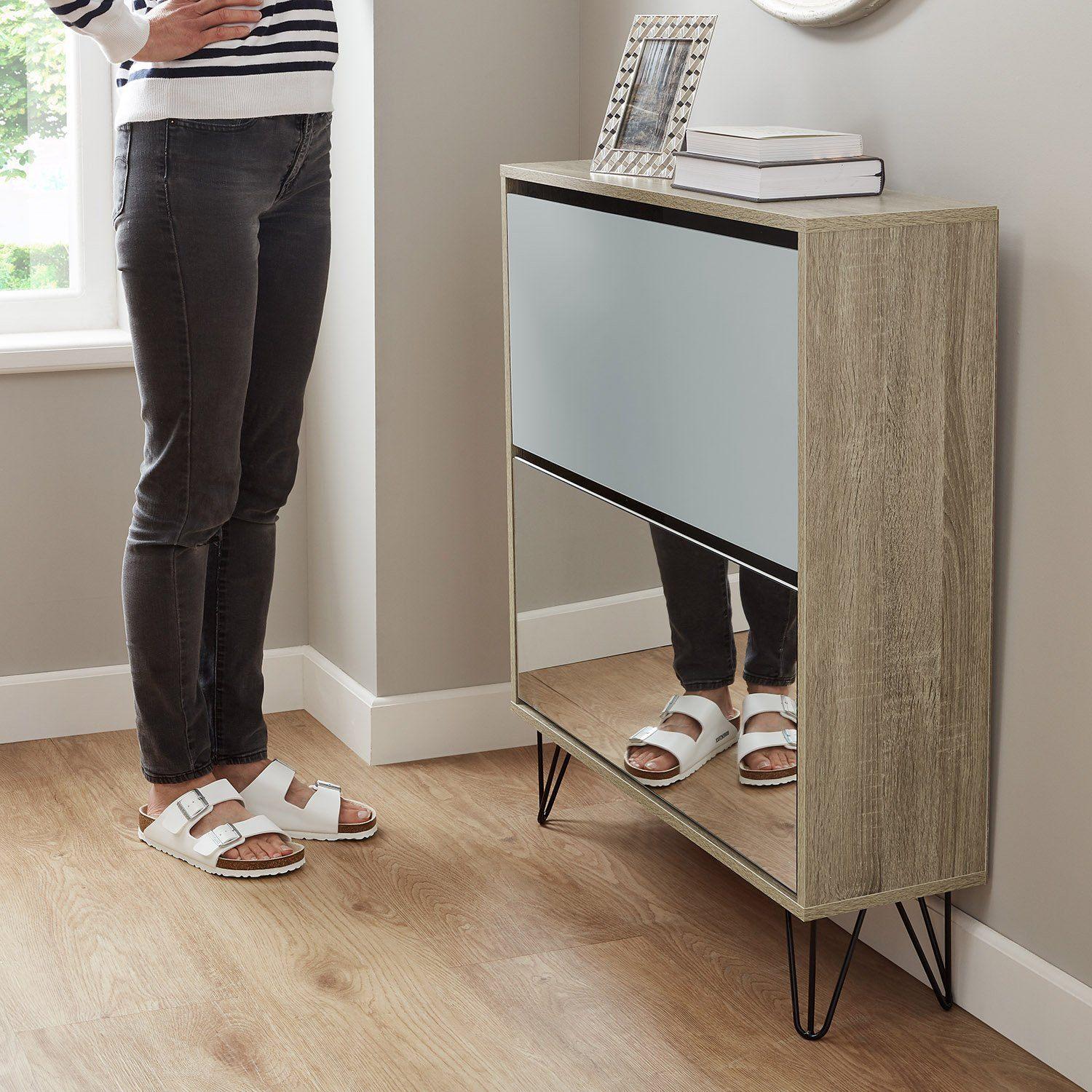 Anderson Shoe Cabinet - 2 Door - Oak Effect & Grey - Image 3