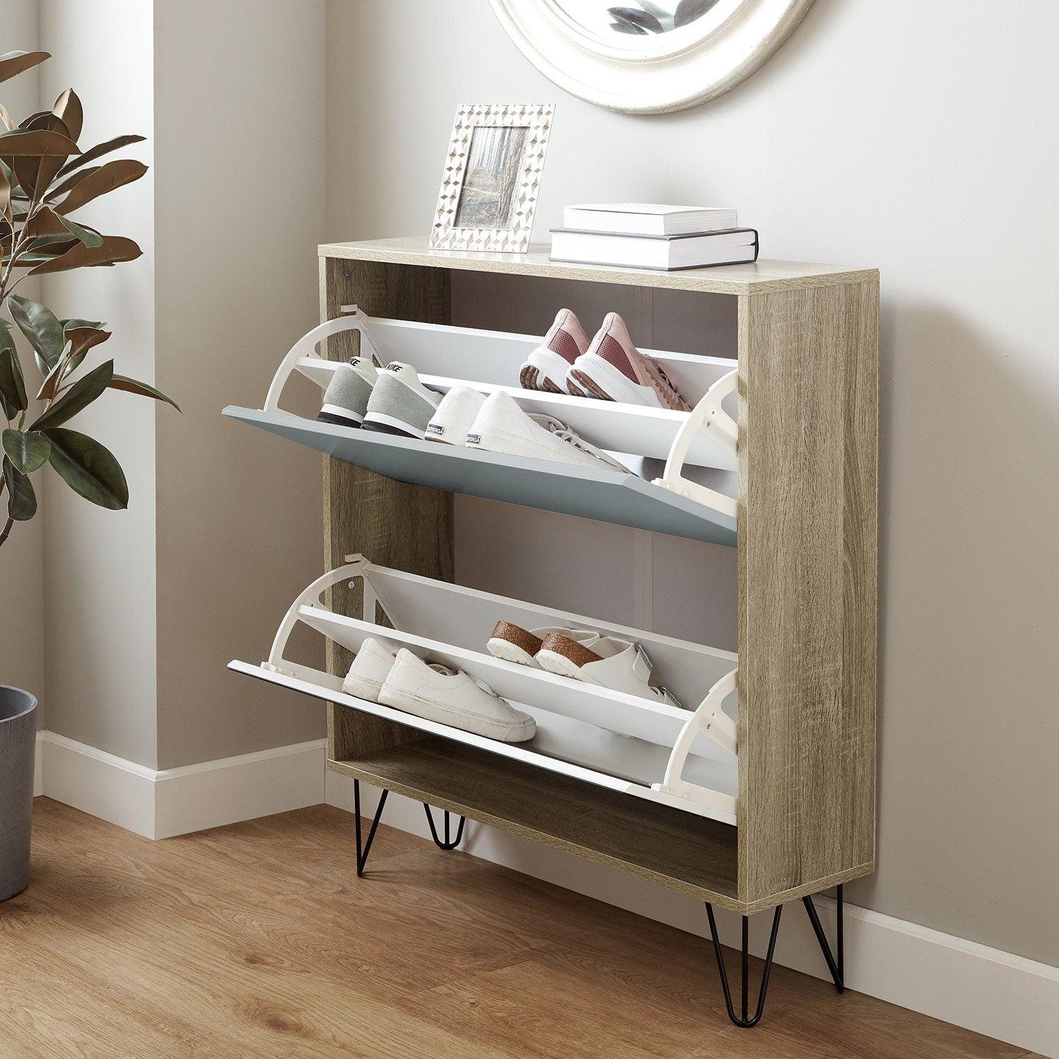 Anderson Shoe Cabinet - 2 Door - Oak Effect & Grey - Image 4
