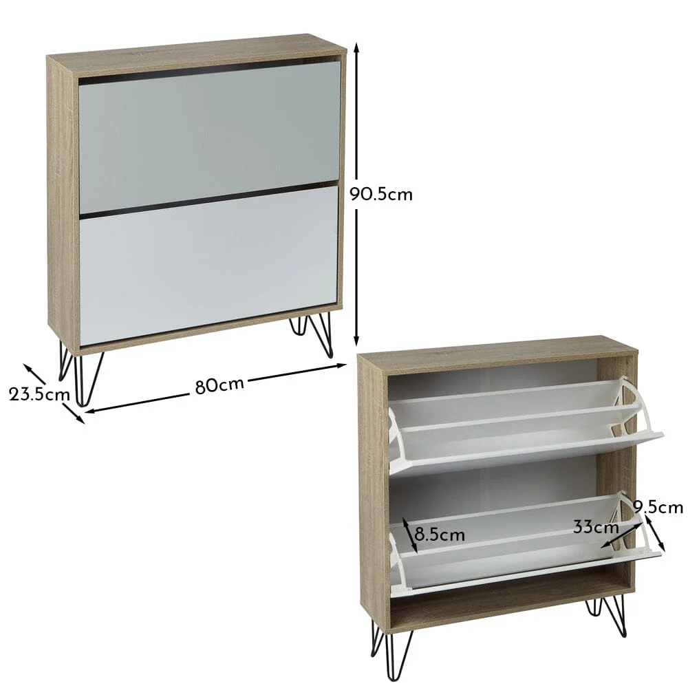 Anderson Shoe Cabinet - 2 Door - Oak Effect & Grey - Image 8