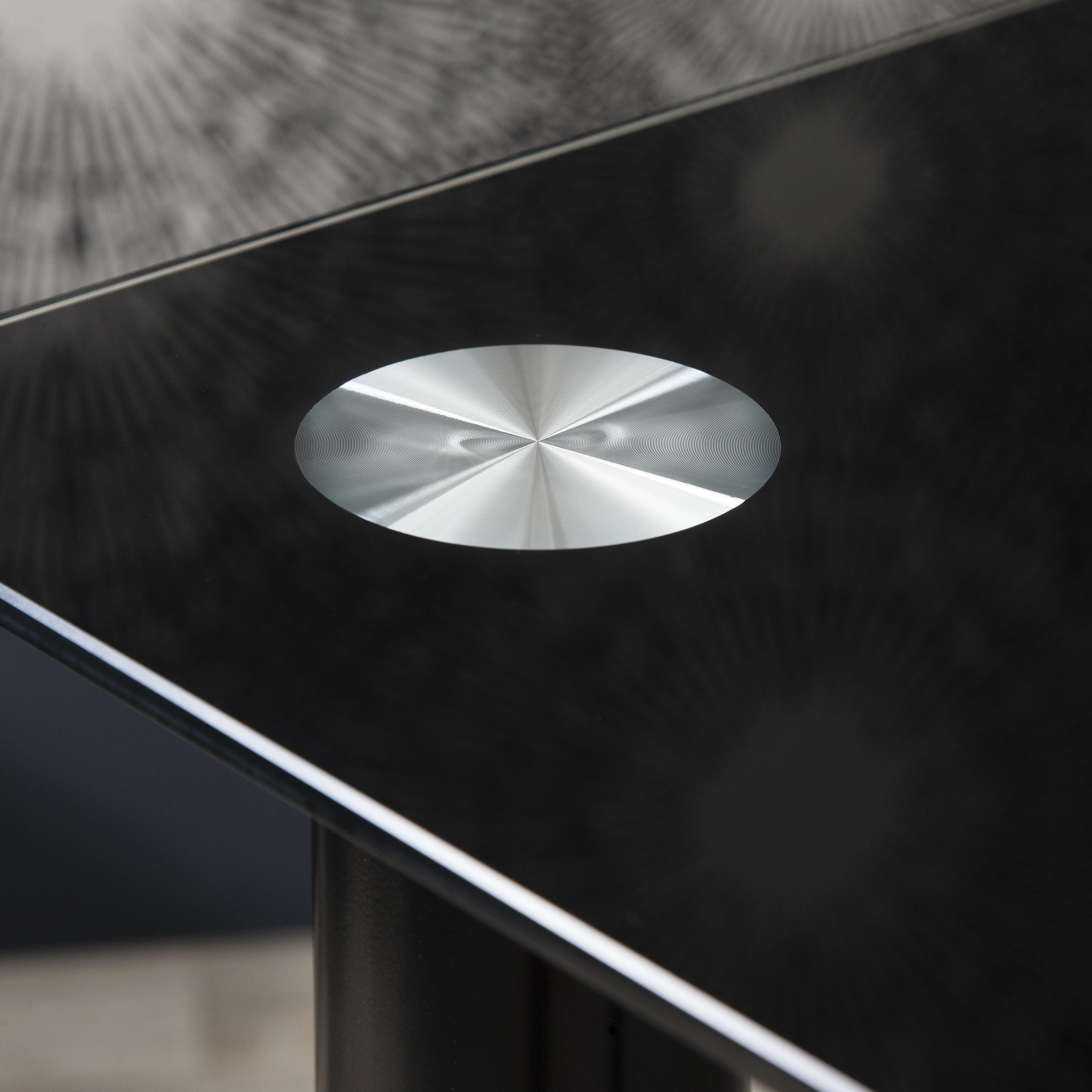 Anya Glass Dining Table Set - 6 Seater - Anya Black Faux Leather Chairs - Image 5