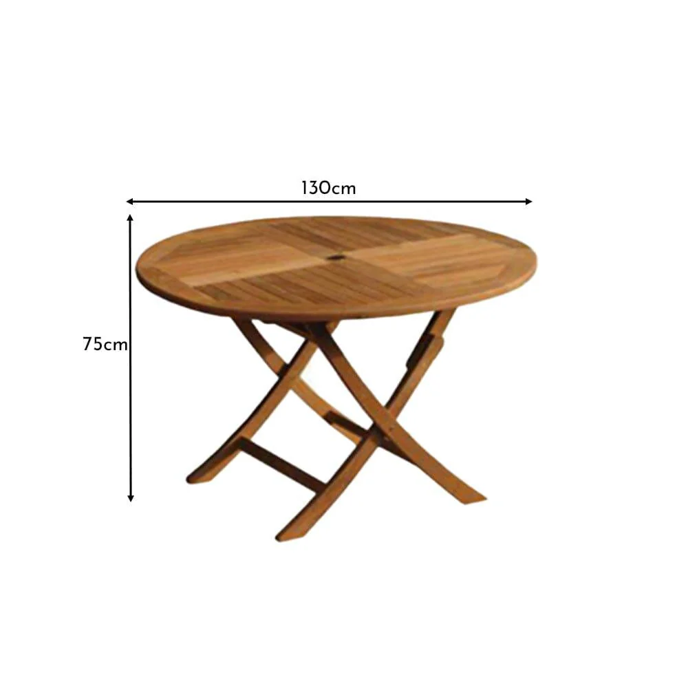 Ashby 6 Seater Wooden Round Folding Garden Dining Table - 130cm - Image 16