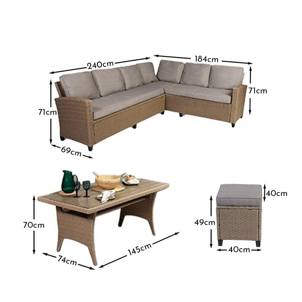 Aston 9 Seater Rattan Corner Sofa Set with Polywood Table Top - Natural Brown - Image 10