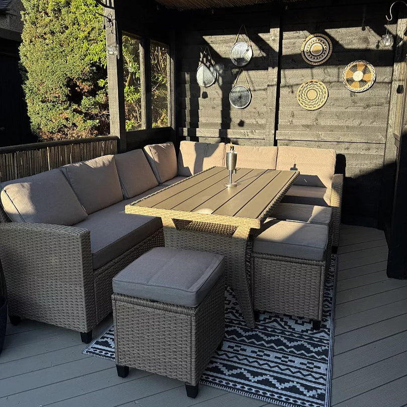 Aston 9 Seater Rattan Corner Sofa Set with Polywood Table Top - Natural Brown - Image 4