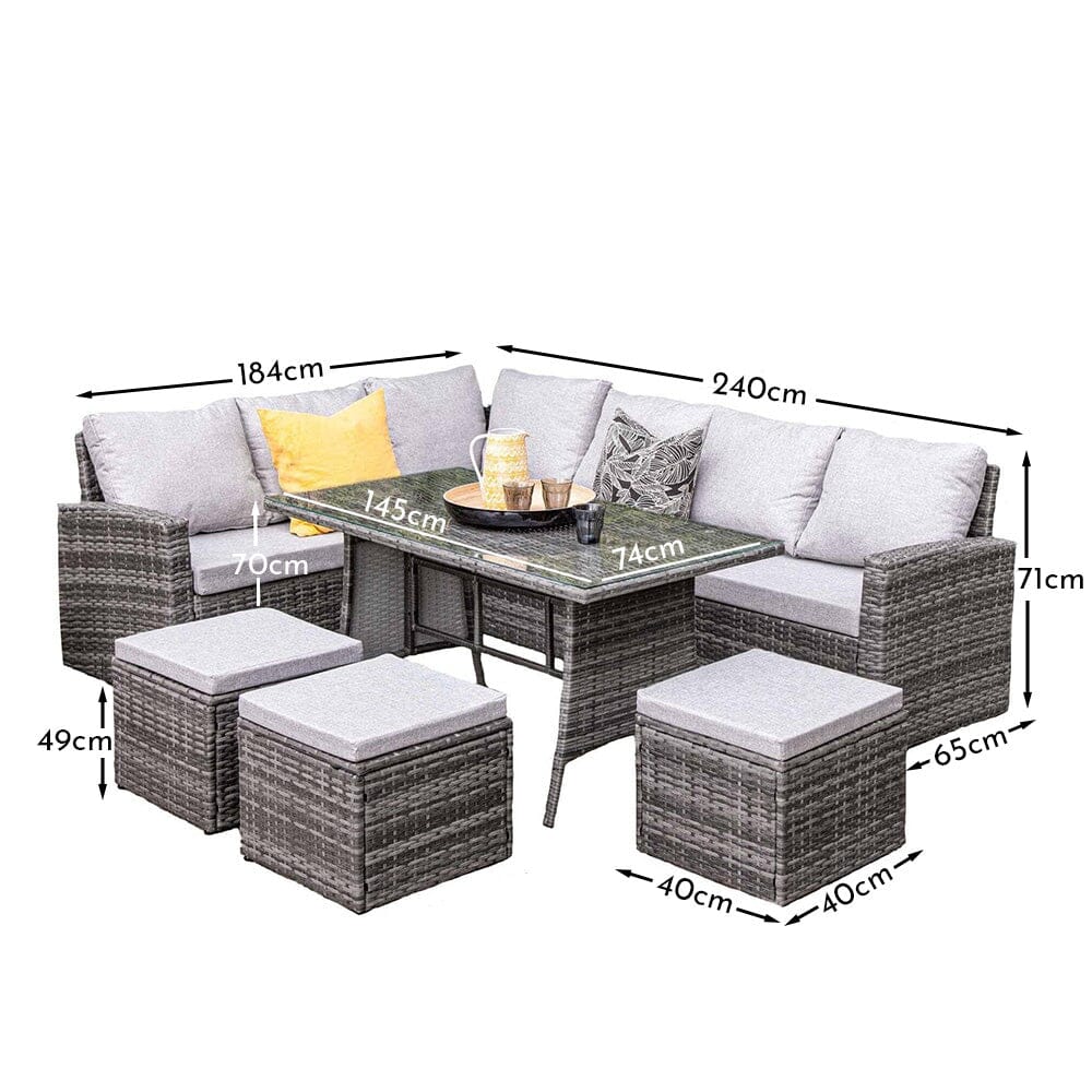 Aston 9 Seater Rattan Corner Sofa Set with Glass Table Top - Grey - Image 12
