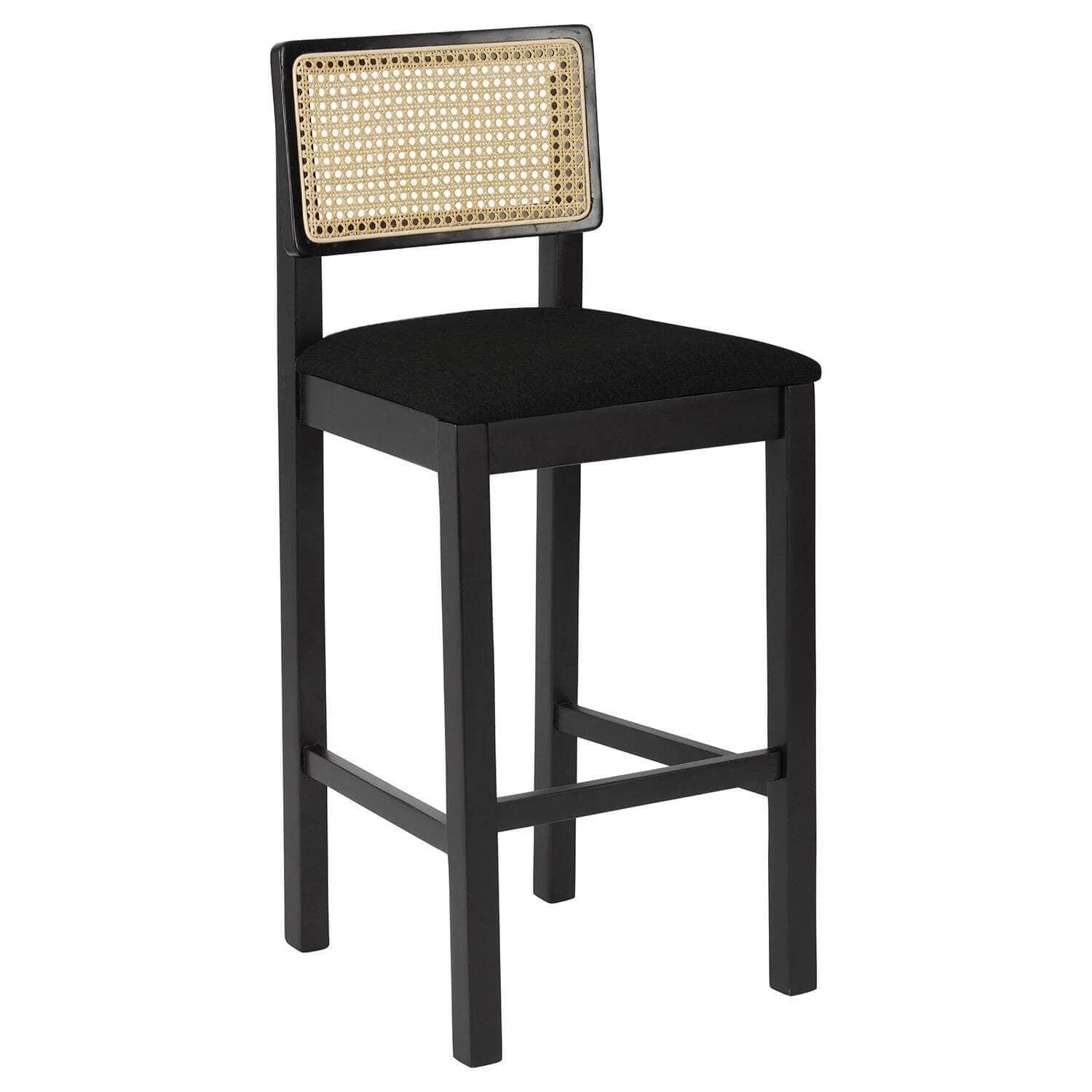 Charlie Black Cane Bar Stool - Wooden Footrest - Image 5