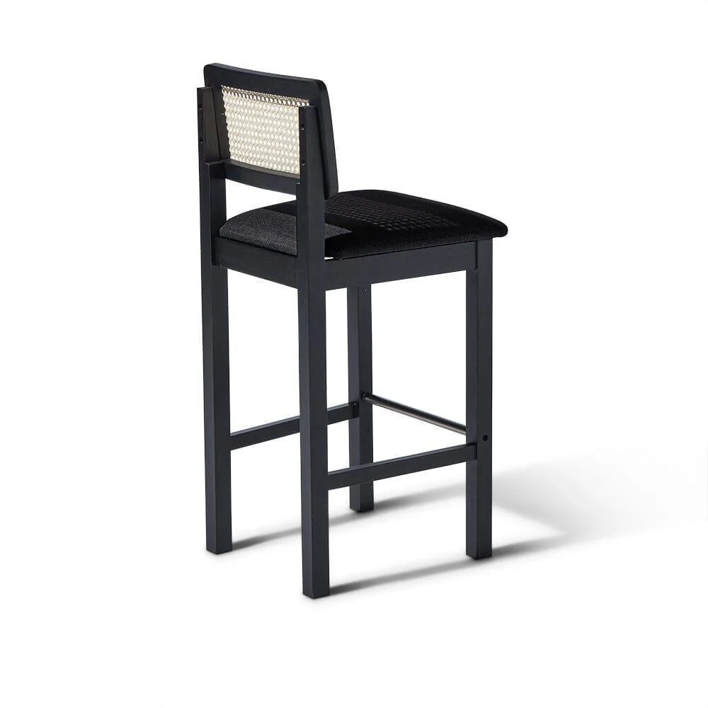 Charlie Black Cane Bar Stool - Wooden Footrest - Image 6