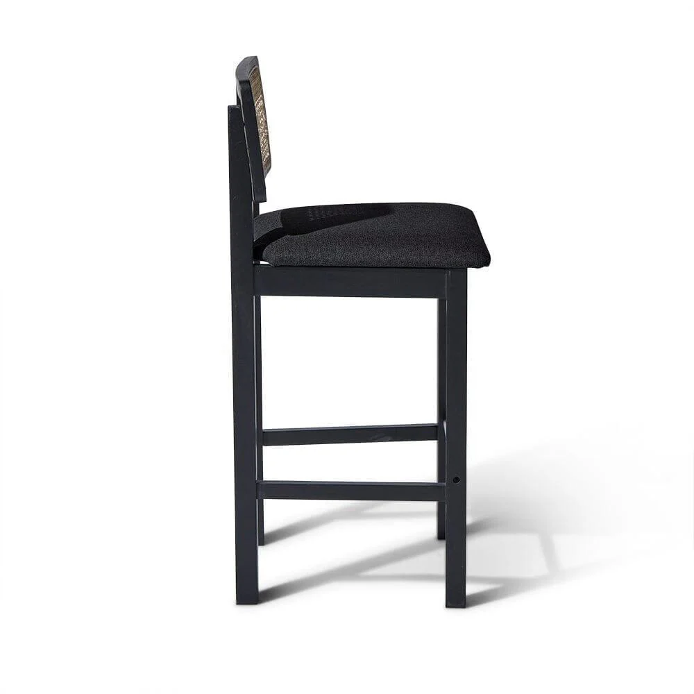 Charlie Black Cane Bar Stool - Wooden Footrest - Image 7