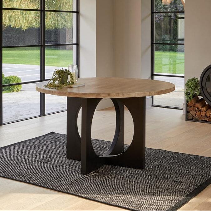 Jade Mango Wood Round Dining Table Set - 4 Seater - Freya Boucle Dining Chairs with Black Legs - Image 3