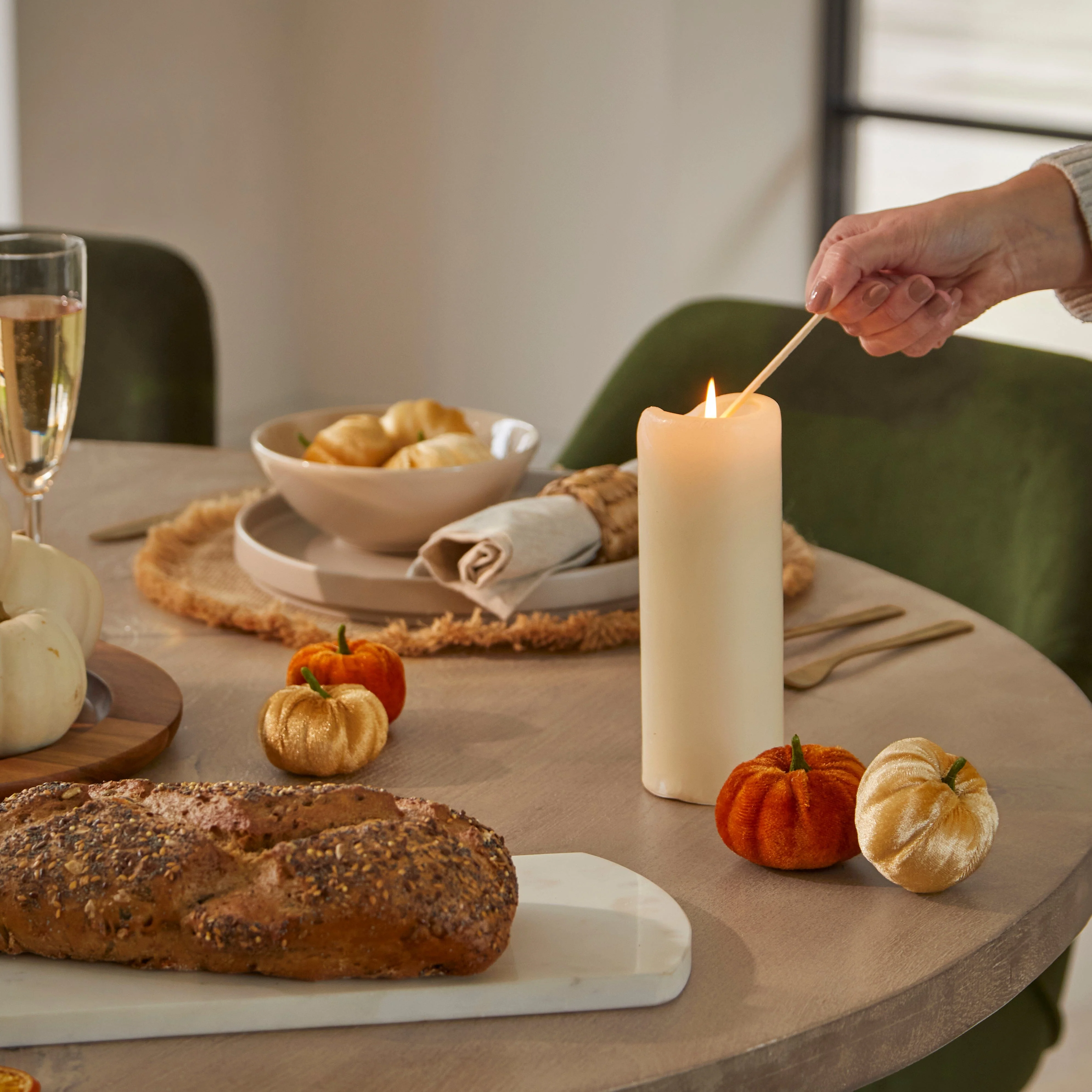 Jade Mango Wood Round Dining Table Set - 4 Seater - Freya Fern Green Armchairs with Black Legs - Image 8