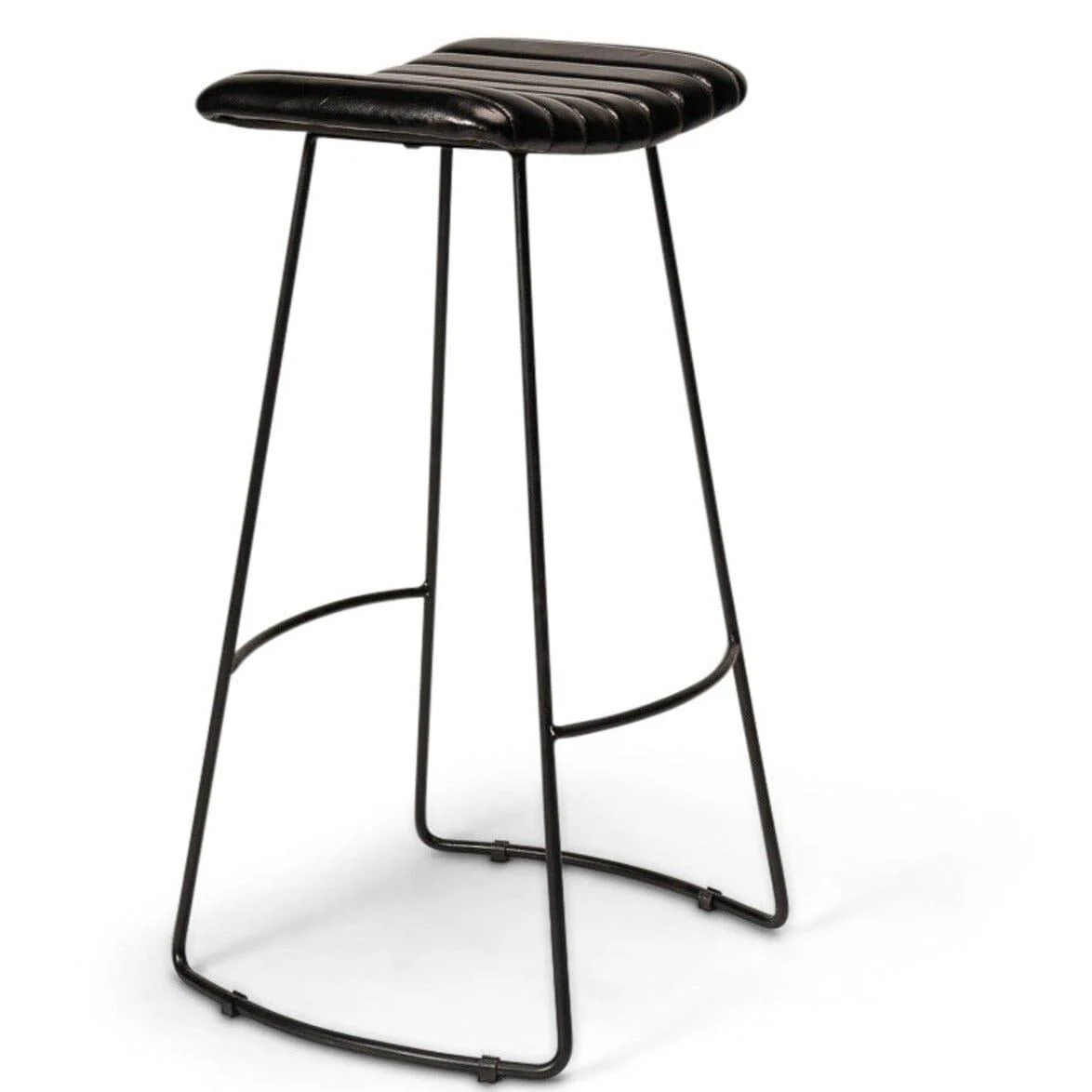 Jayden Black Leather Tall Backless Bar Stools - Set of 2 - Black Metal Legs - Image 3