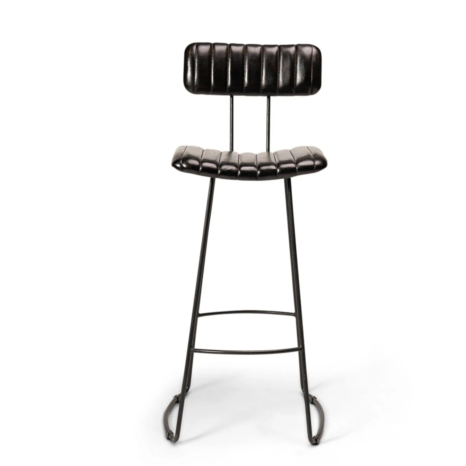 Jayden Black Leather Tall  Bar Stools - Set of 2 - Black Metal Legs - Image 3