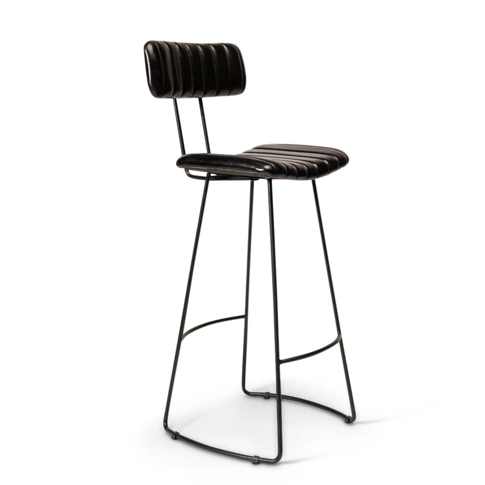 Jayden Black Leather Tall  Bar Stools - Set of 2 - Black Metal Legs - Image 5