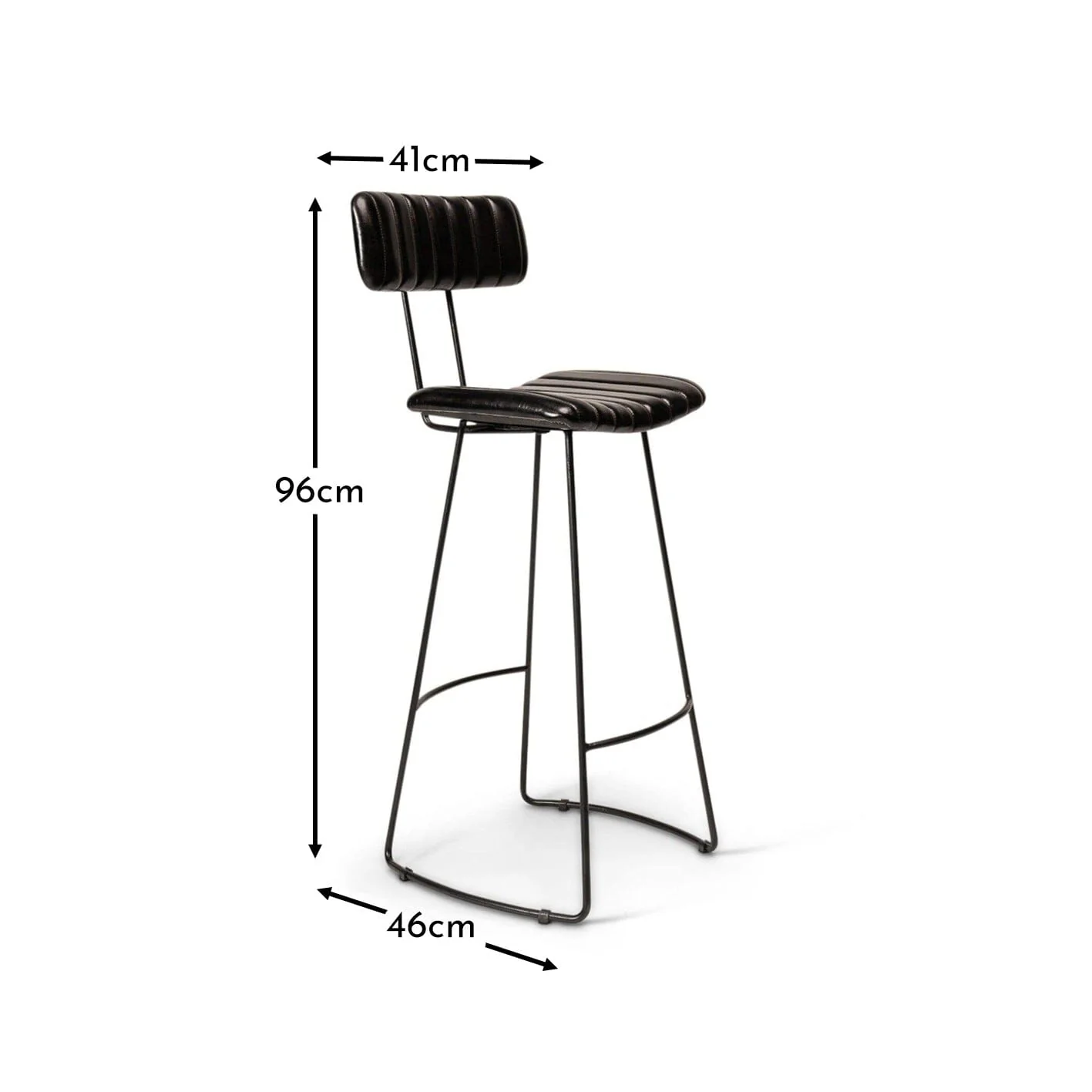 Jayden Black Leather Tall  Bar Stools - Set of 2 - Black Metal Legs - Image 9