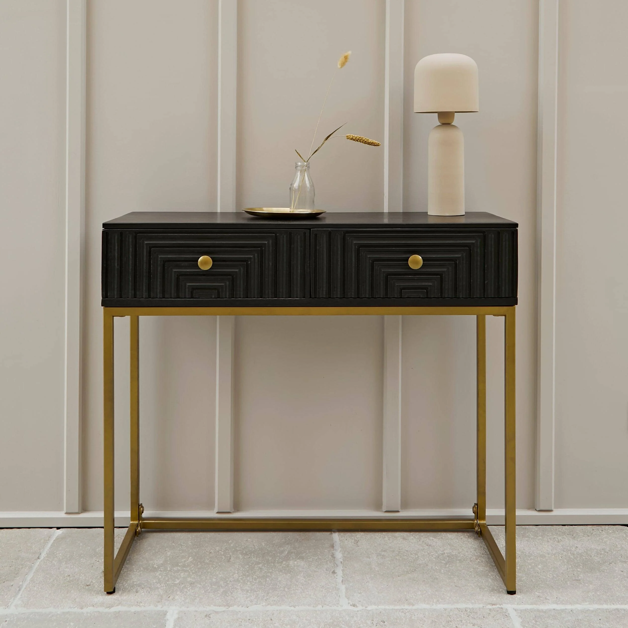 Rayna Black Mango Wood 2 Drawer Console Table - Image 4