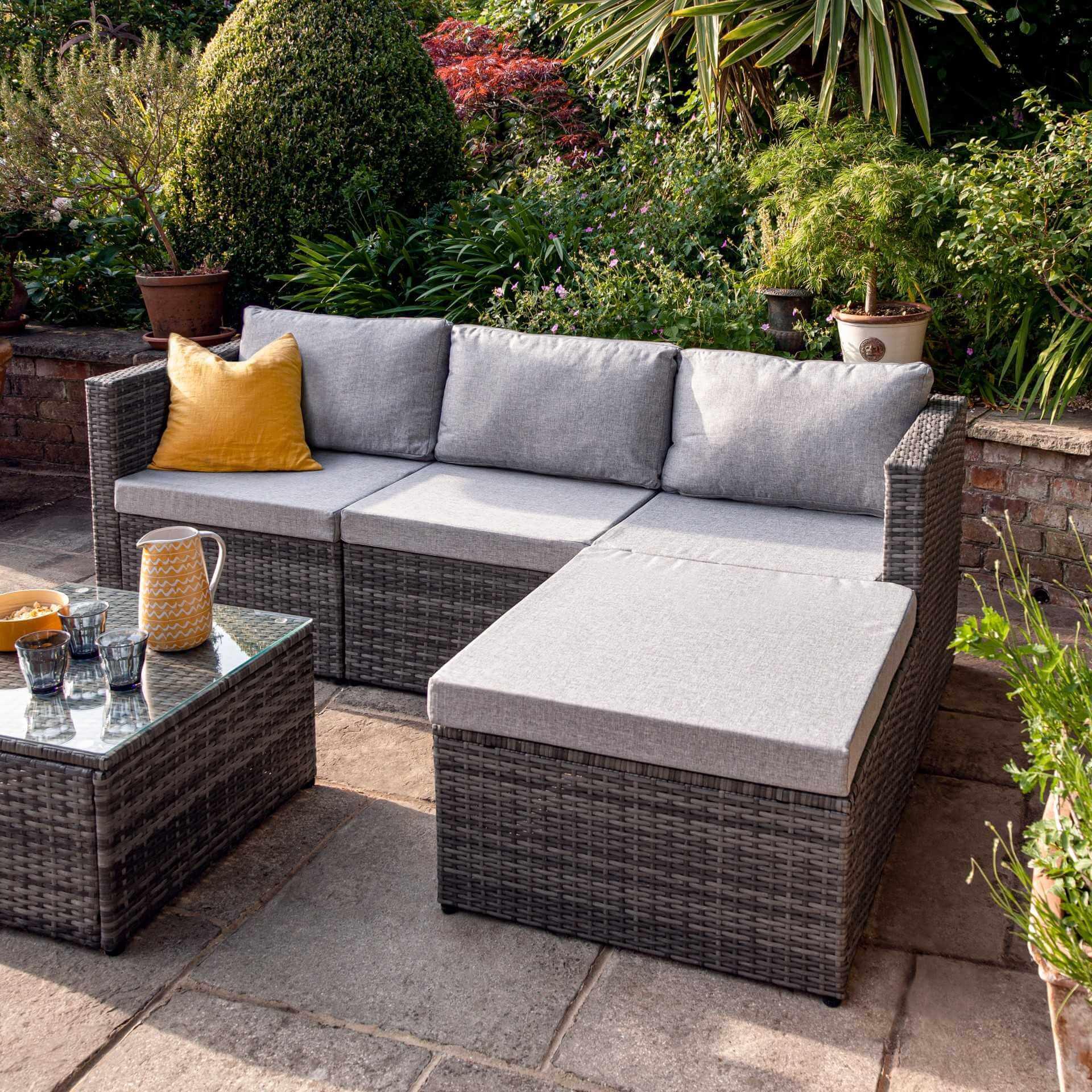 Weston 4 Seater Rattan Corner Sofa Set - Grey Weave - Image 5