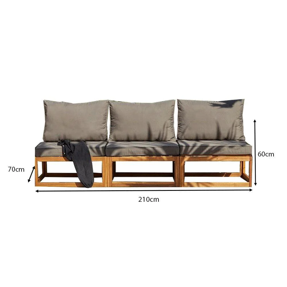 Rowan 3 Seater Wooden Garden Armless Sofa - Grey - Image 6